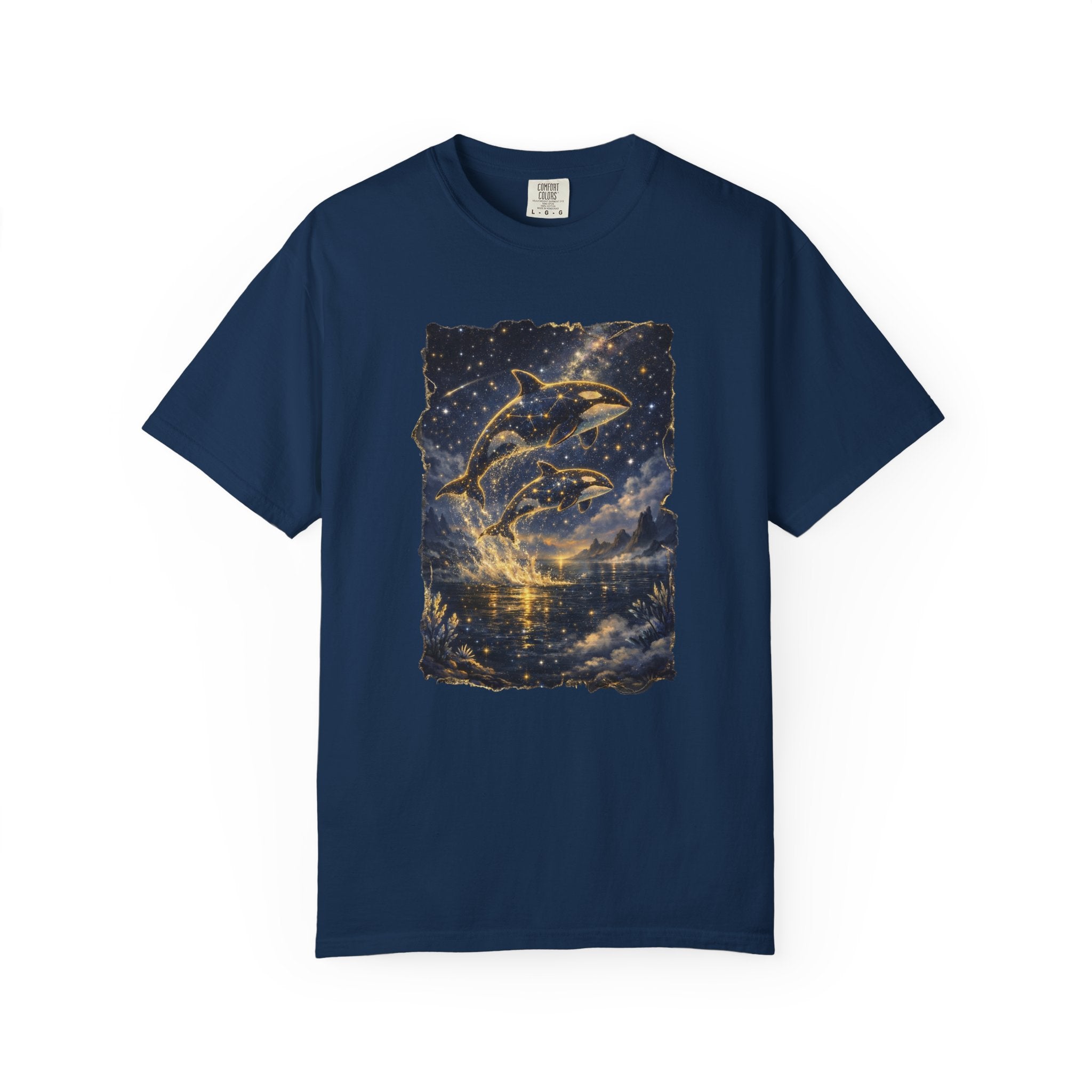 Orca Night Sky T-Shirt — Jumping Whales Moonlight Graphic Tee