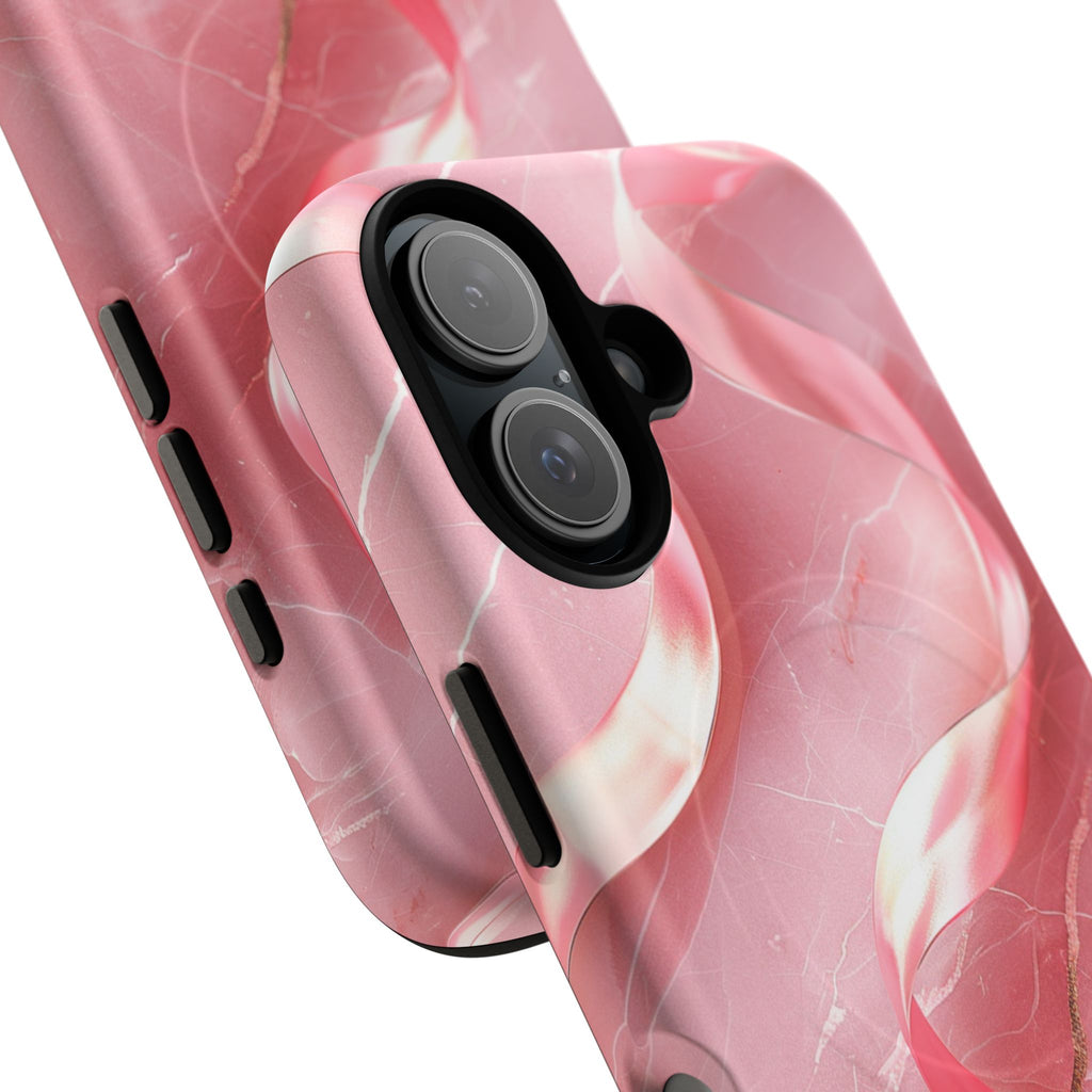Pink Marble Tough Magnetic Phone Case — Abstract Rose Swirl Magnetic iPhone Cover