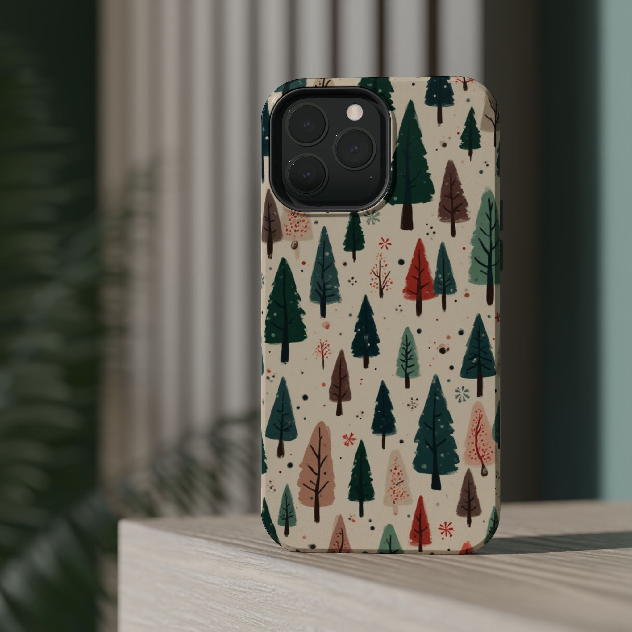 Forest Pattern Magnetic Impact-Resistant Phone Case — Winter Tree Design