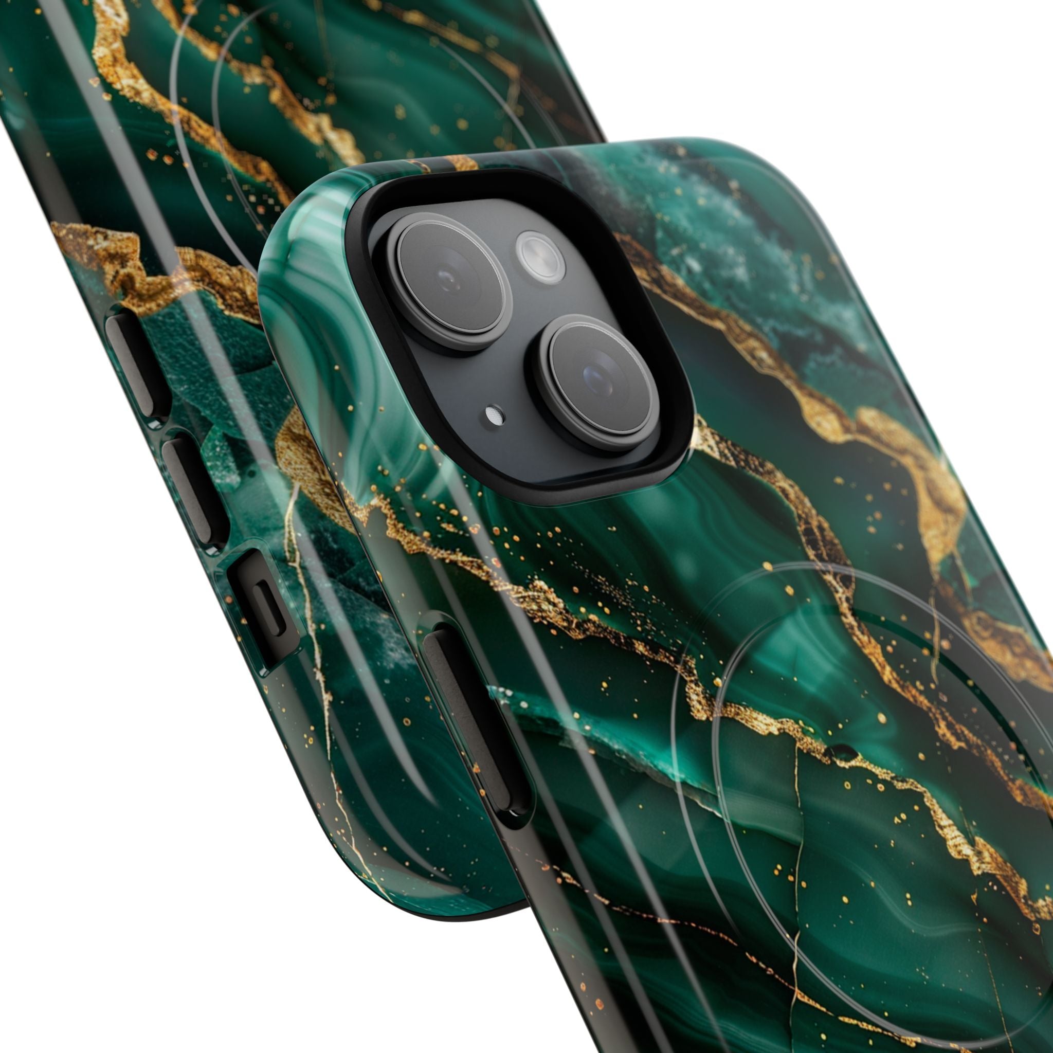Green Marble Magnetic Phone Case — Emerald & Gold Abstract Tough Case