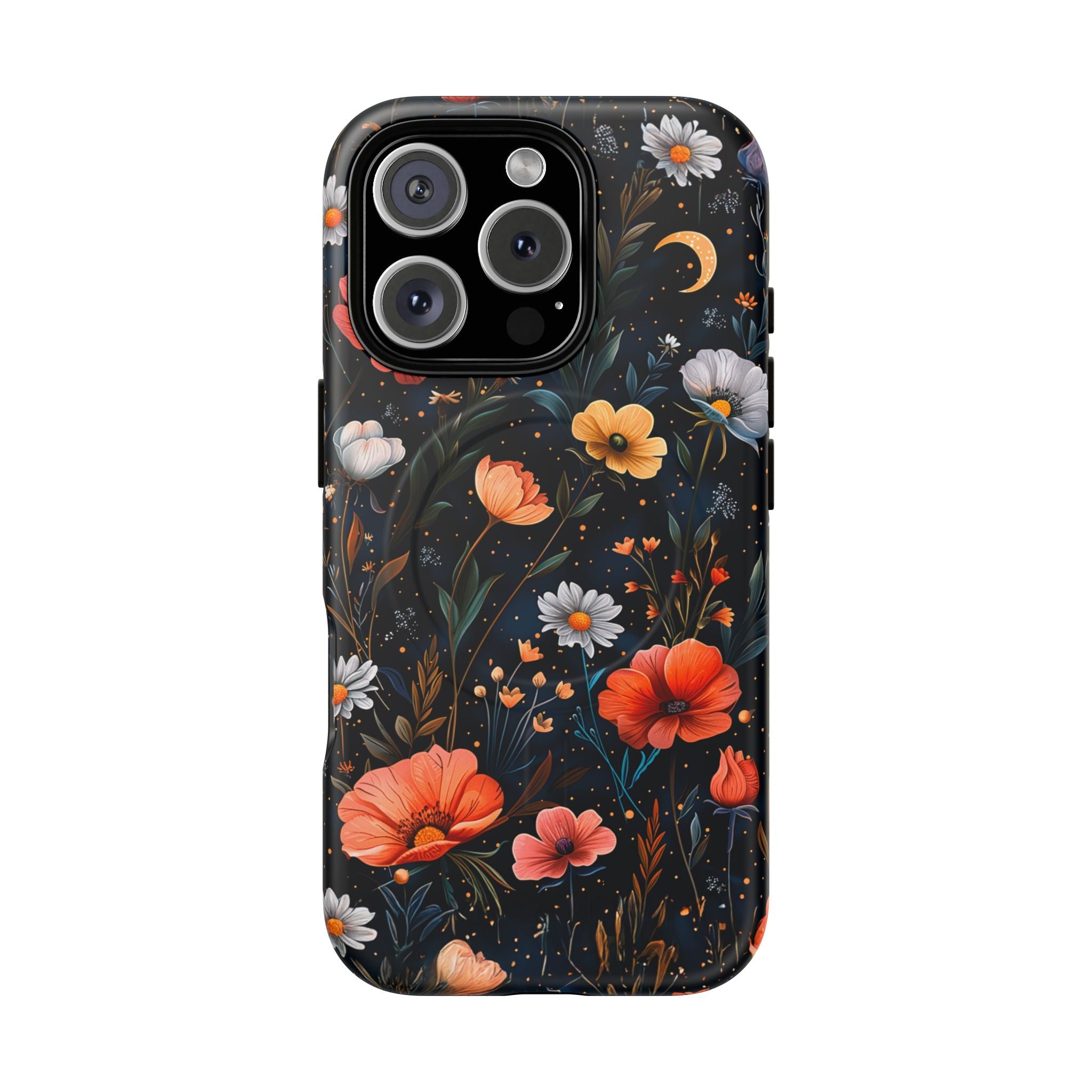 Magnetic Tough Case — Dark Floral Meadow with Moon & Daisies
