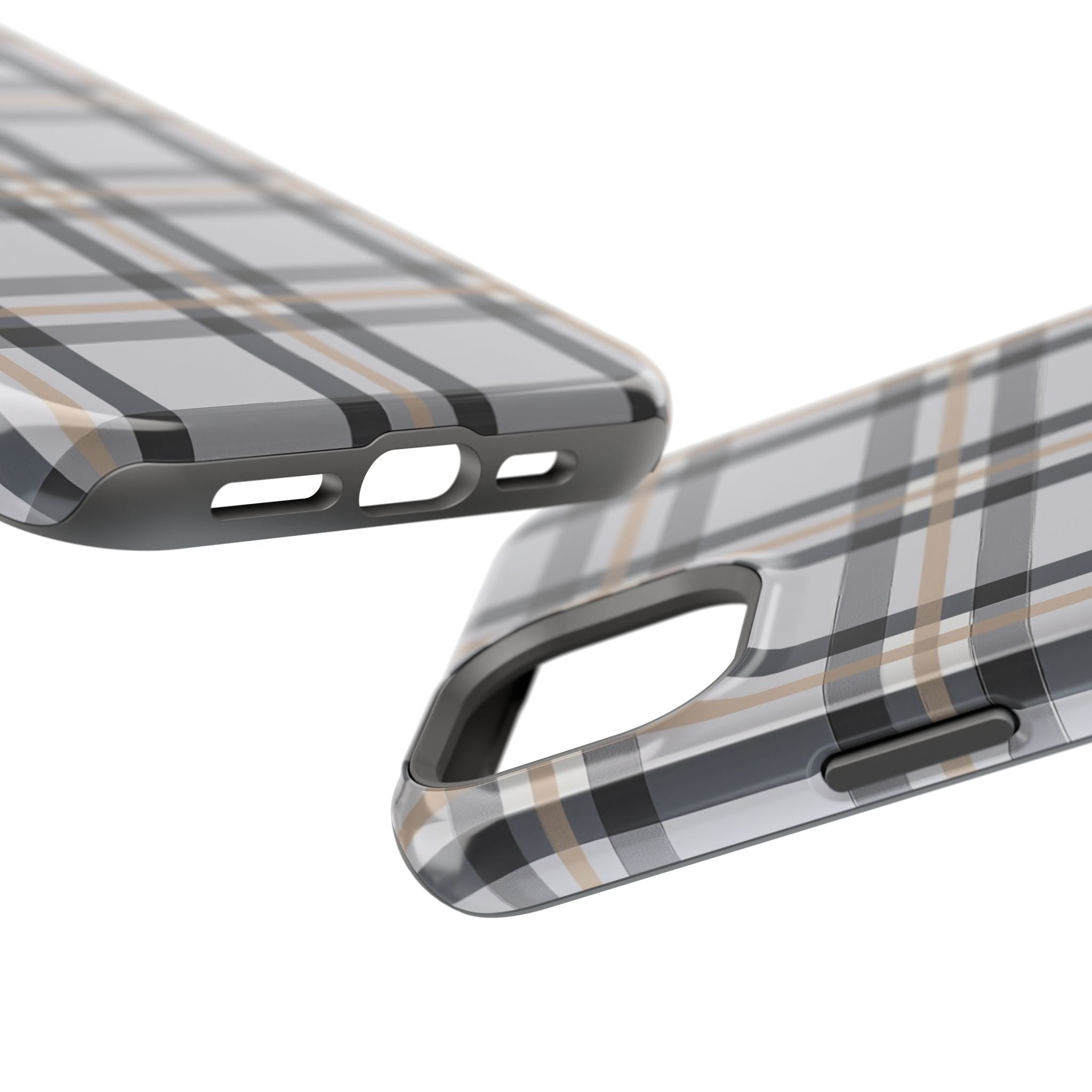 Plaid Magnetic Impact-Resistant Phone Case — Grey & Tan Classic Pattern