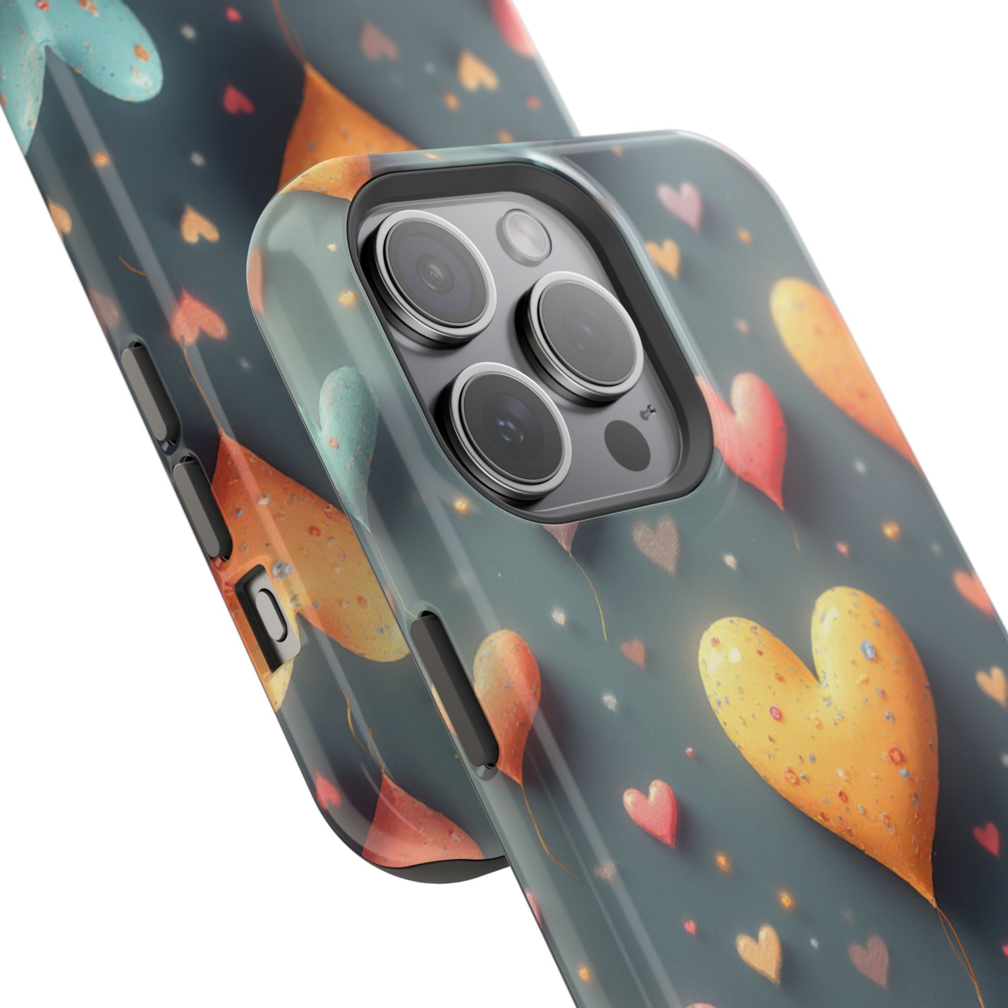 Magnetic Impact-Resistant Phone Case — Colorful Floating Heart Design