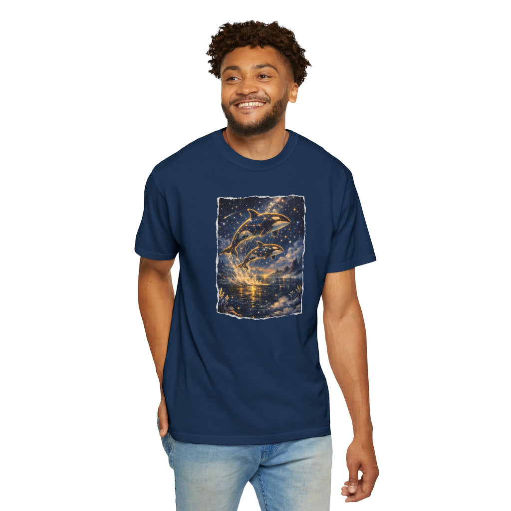 Dolphins T-Shirt — Glowing Night Sky Ocean Dolphins Tee