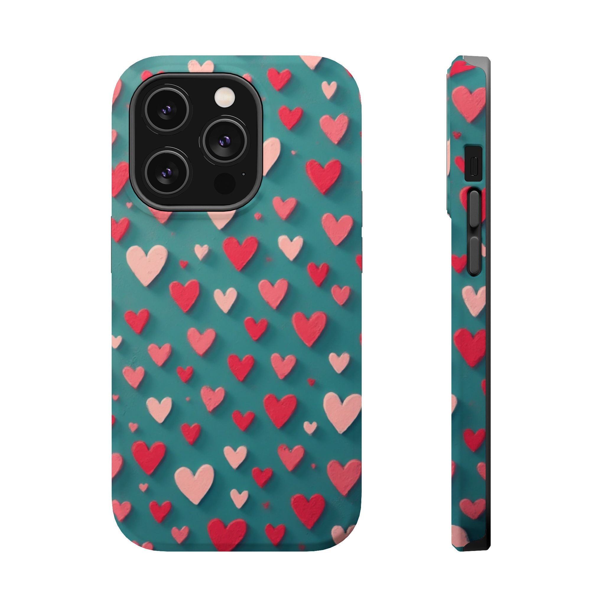 Magnetic Impact-Resistant Phone Case — Teal Love Hearts Pattern