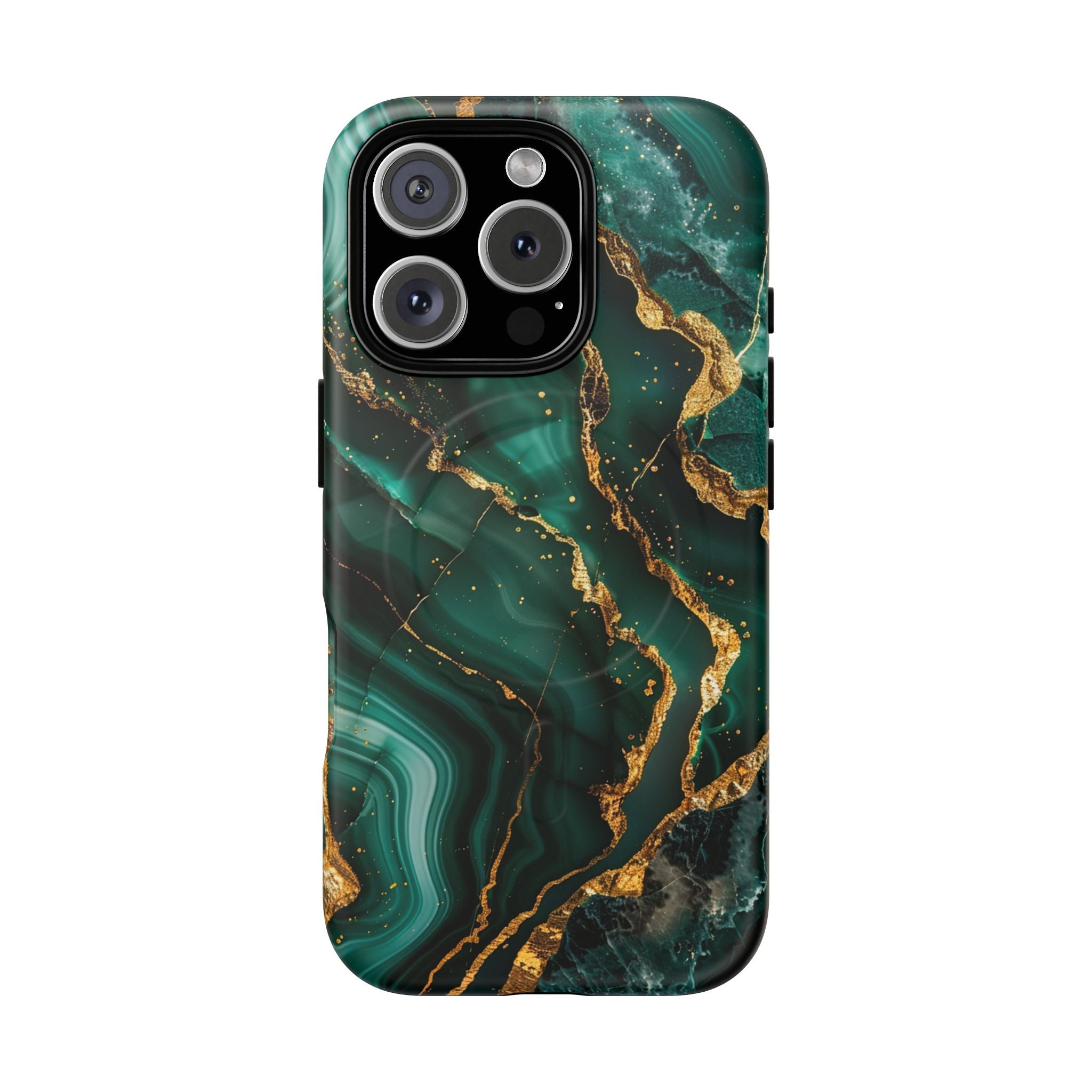 Green Marble Magnetic Phone Case — Emerald & Gold Abstract Tough Case