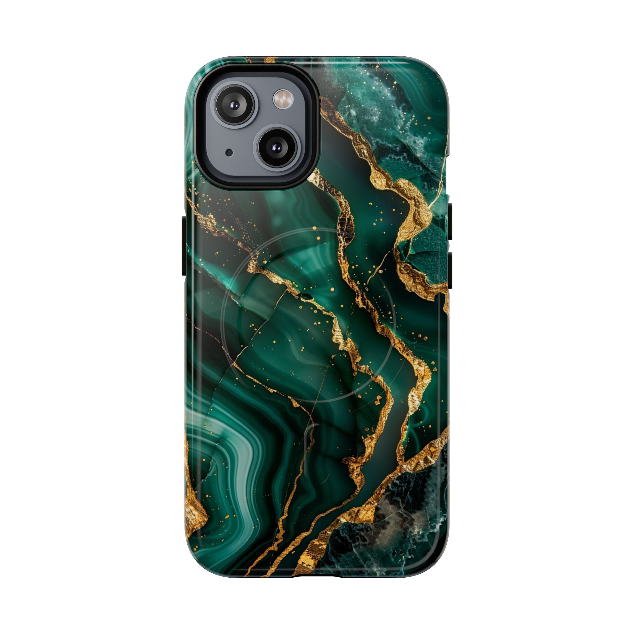 Green Marble Magnetic Phone Case — Emerald & Gold Abstract Tough Case