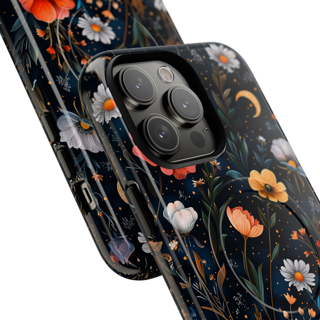 Magnetic Tough Case — Dark Floral Meadow with Moon & Daisies