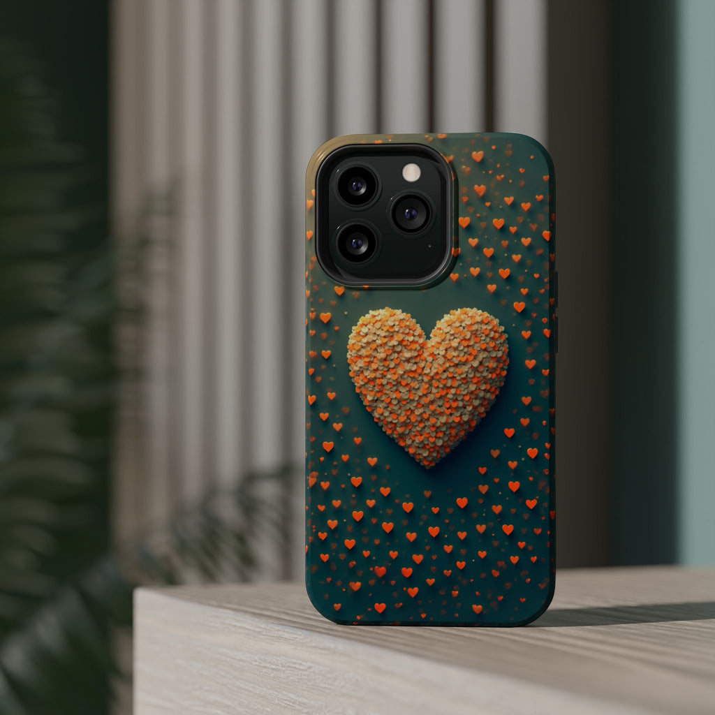 Magnetic Impact-Resistant Phone Case — Textured Heart Confetti Design
