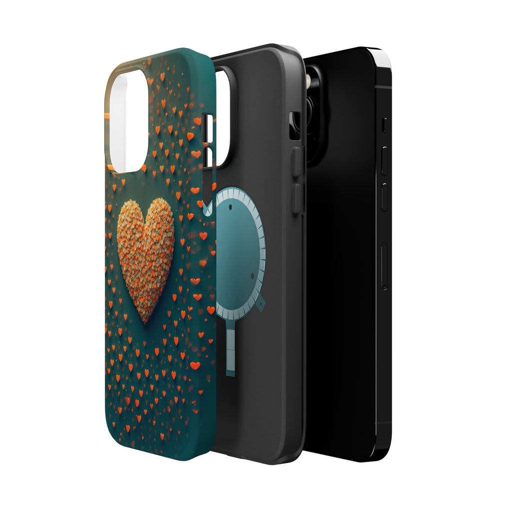 Magnetic Impact-Resistant Phone Case — Textured Heart Confetti Design
