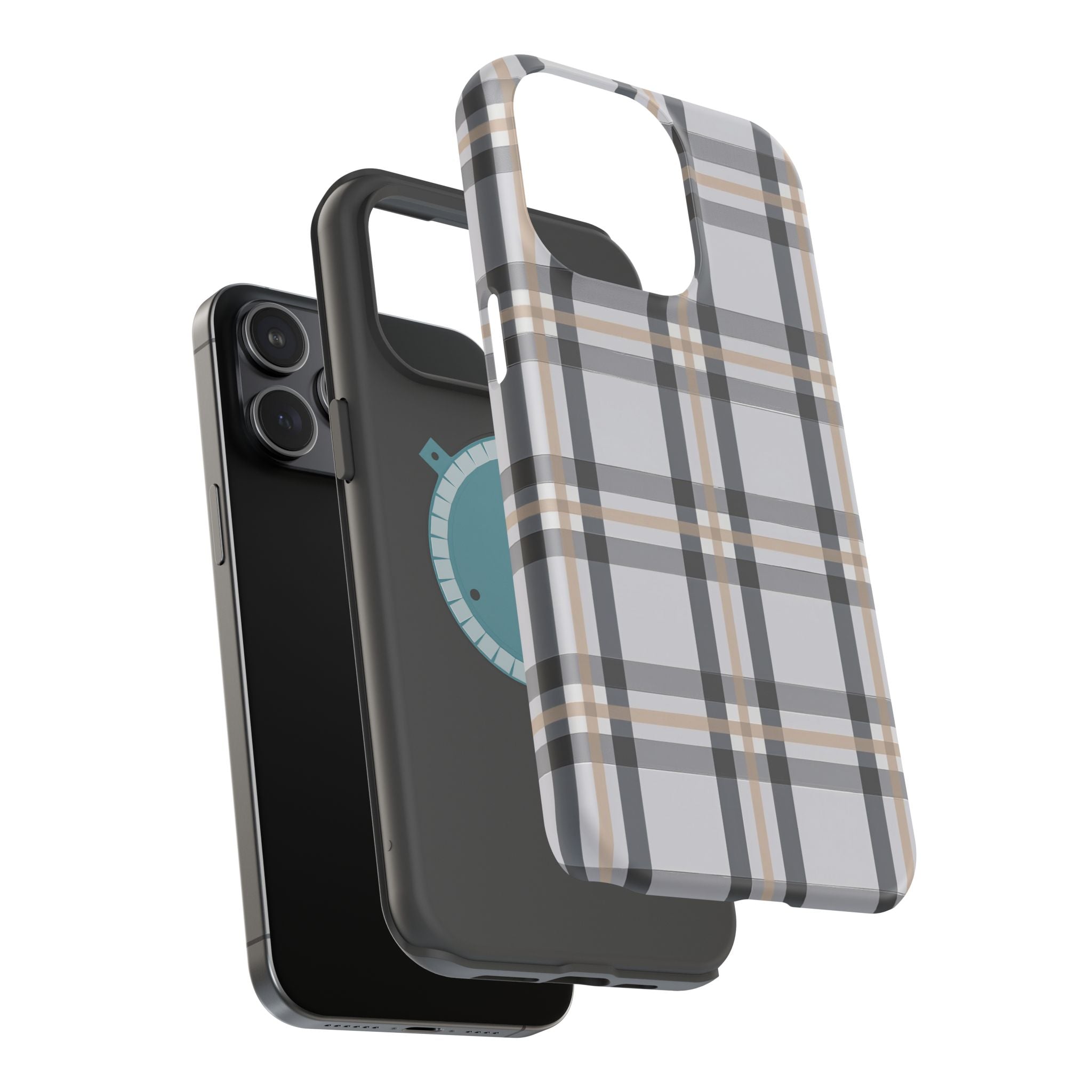 Plaid Magnetic Impact-Resistant Phone Case — Grey & Tan Classic Pattern