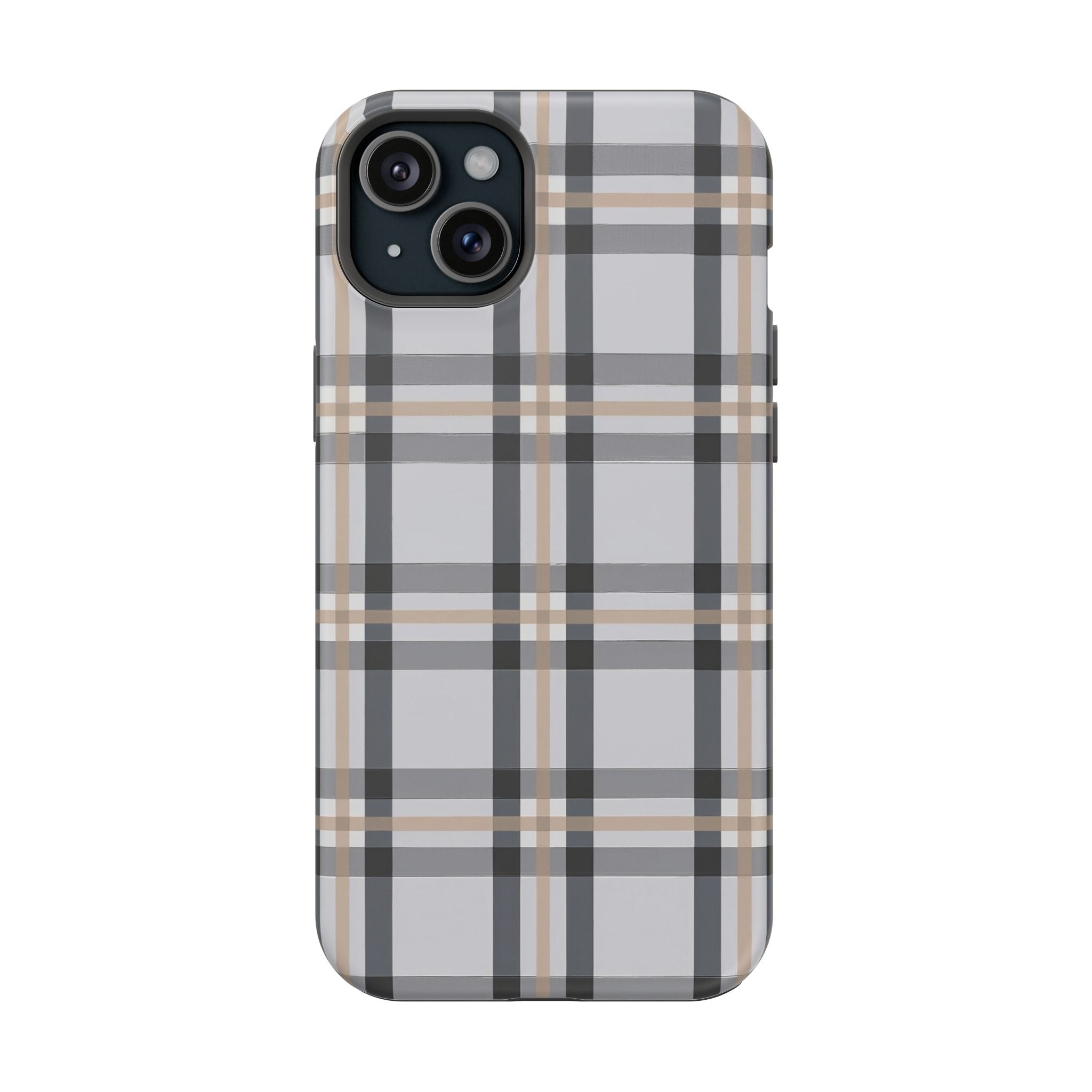 Plaid Magnetic Impact-Resistant Phone Case — Grey & Tan Classic Pattern