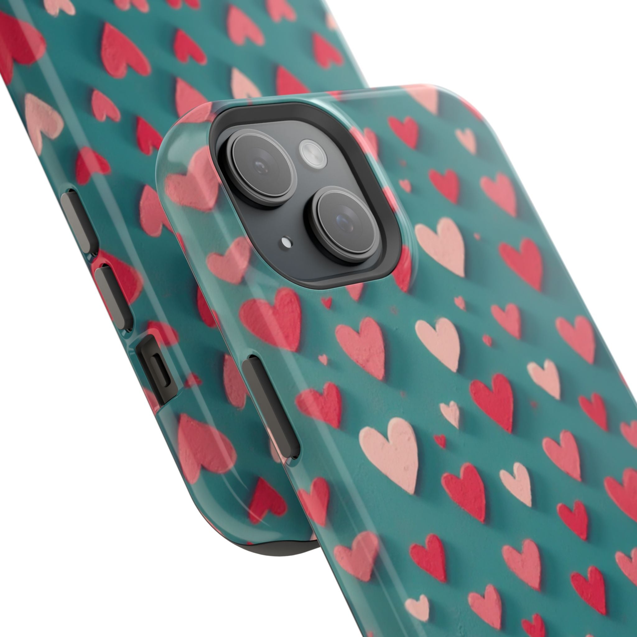 Magnetic Impact-Resistant Phone Case — Teal Love Hearts Pattern