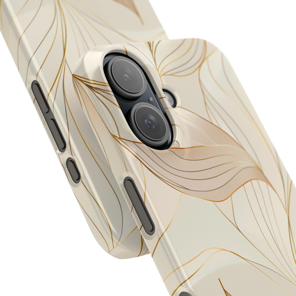 Floral Gold Leaf Phone Case — Elegant Neutral Botanical Snap Case