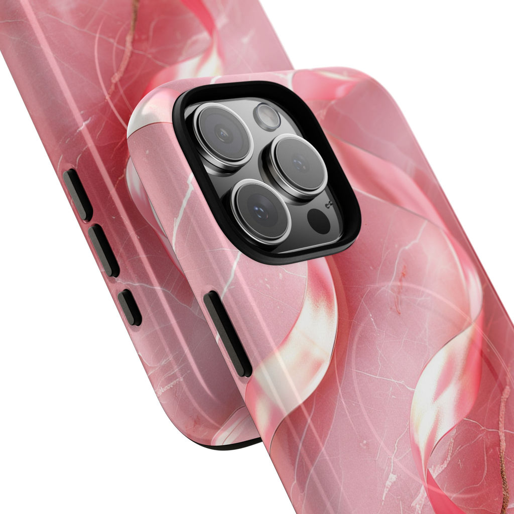 Pink Marble Tough Magnetic Phone Case — Abstract Rose Swirl Magnetic iPhone Cover