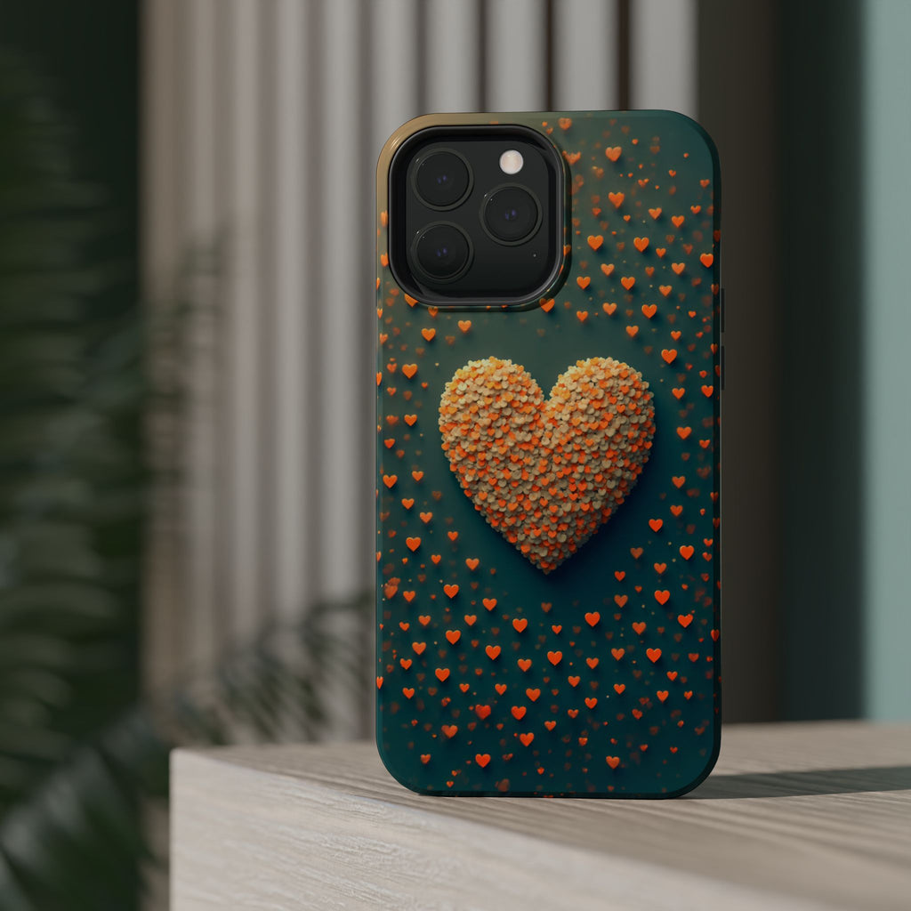 Magnetic Impact-Resistant Phone Case — Textured Heart Confetti Design