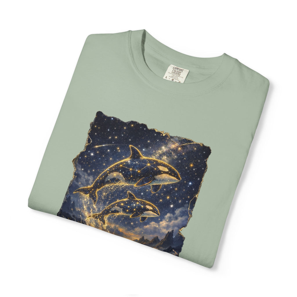 Orca Night Sky T-Shirt — Jumping Whales Moonlight Graphic Tee