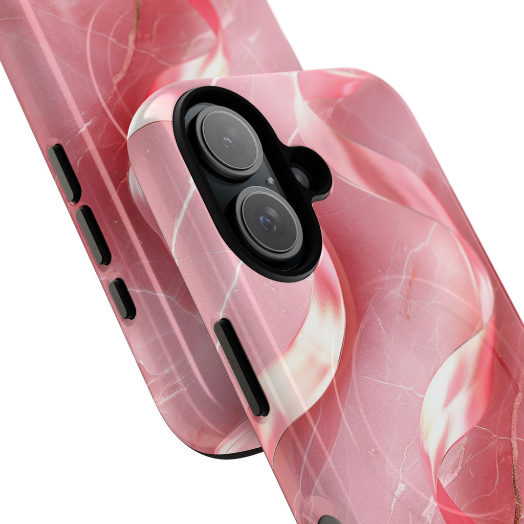 Pink Marble Tough Magnetic Phone Case — Abstract Rose Swirl Magnetic iPhone Cover