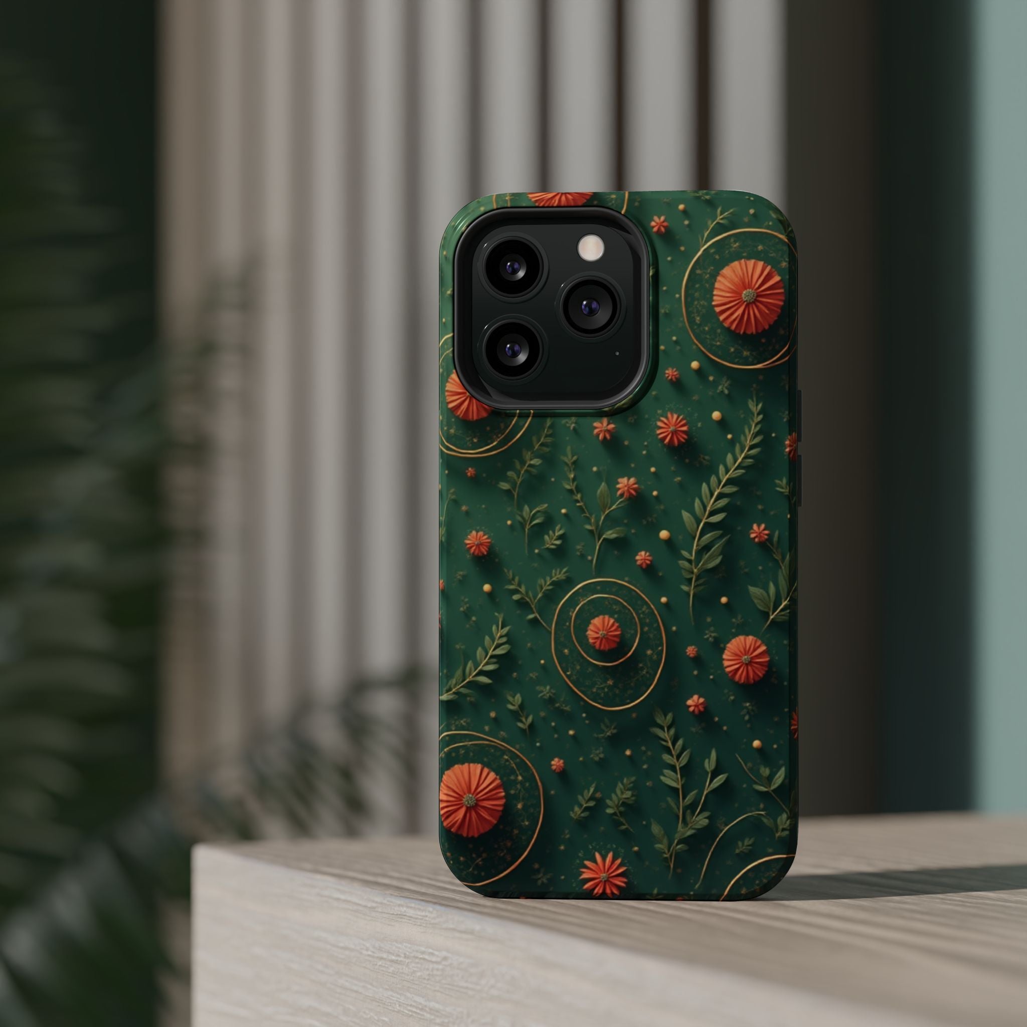 Floral Green Magnetic Impact Phone Case — Protective Botanical Design