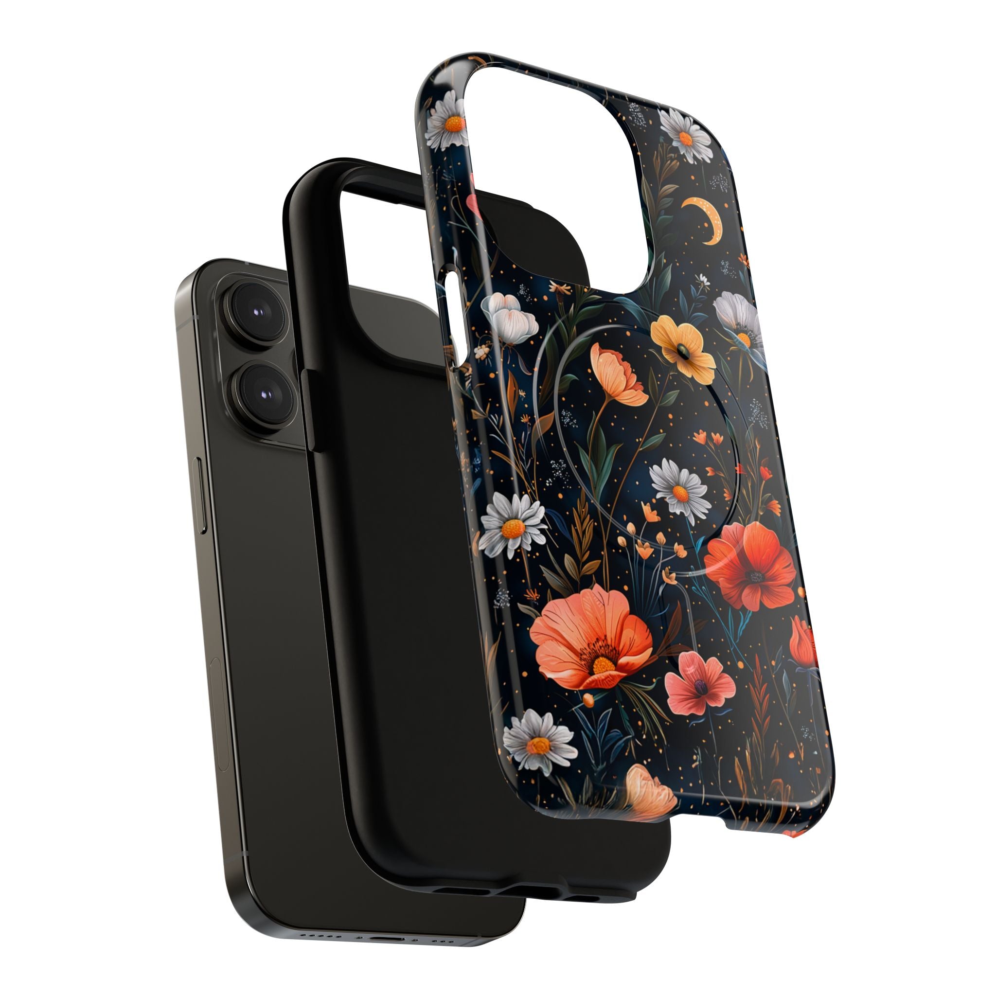 Magnetic Tough Case — Dark Floral Meadow with Moon & Daisies