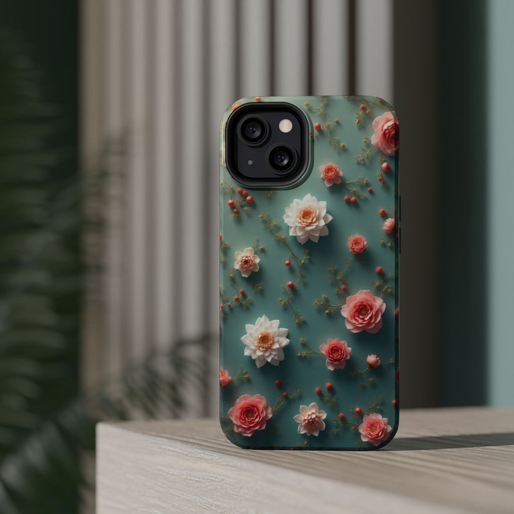 Floral Rose Pattern Magnetic Impact-Resistant Phone Case