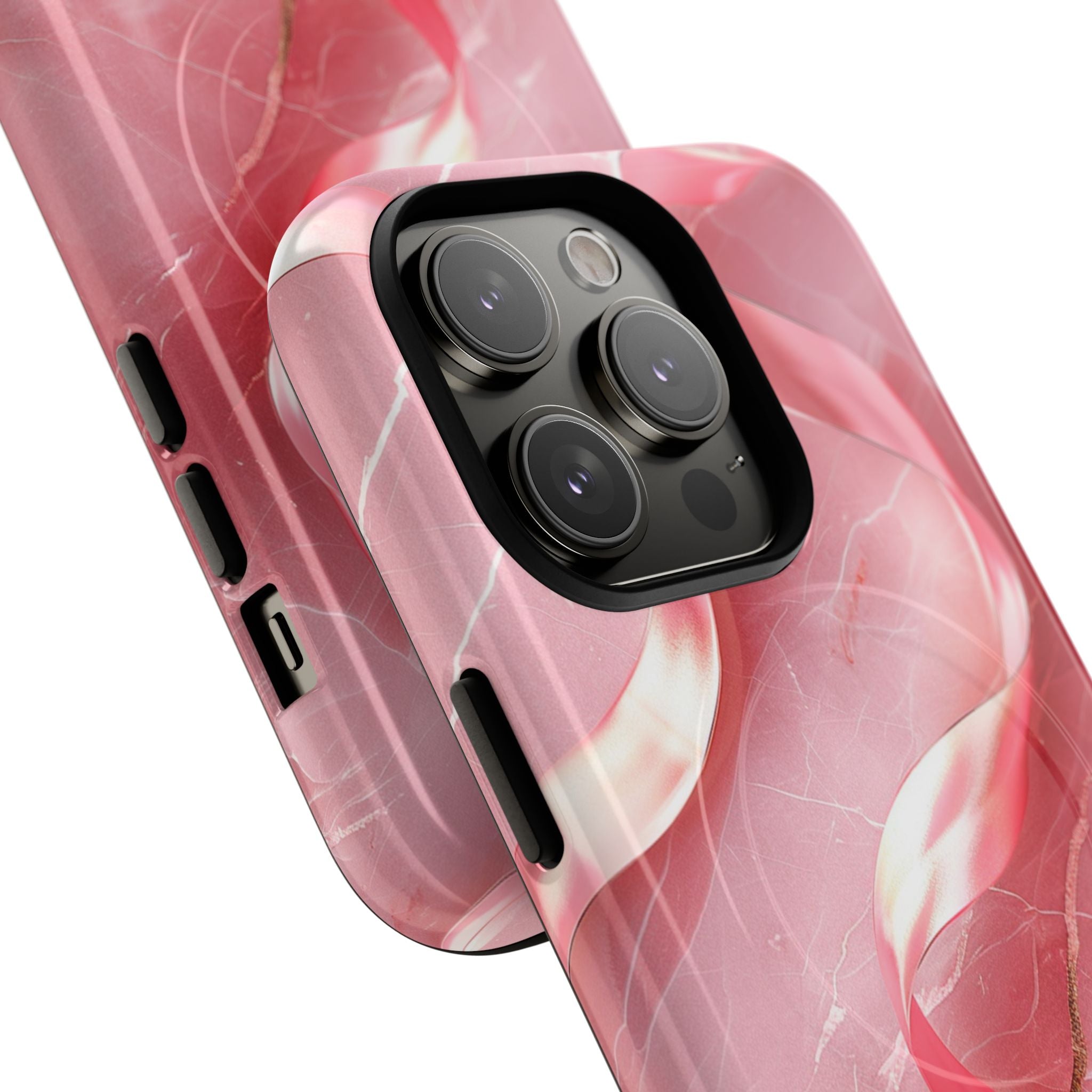 Pink Marble Tough Magnetic Phone Case — Abstract Rose Swirl Magnetic iPhone Cover