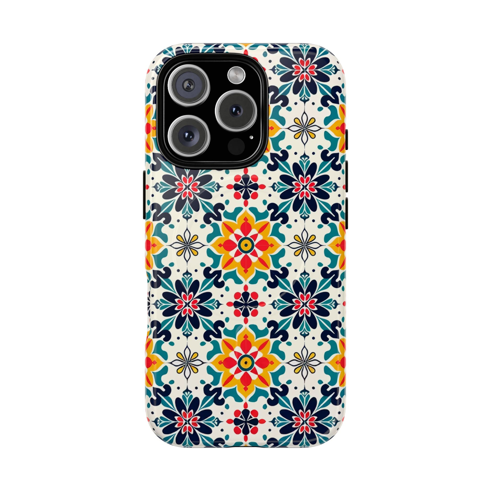 Floral Mosaic Tough Magnetic Phone Case — Colorful Boho Protective Cover