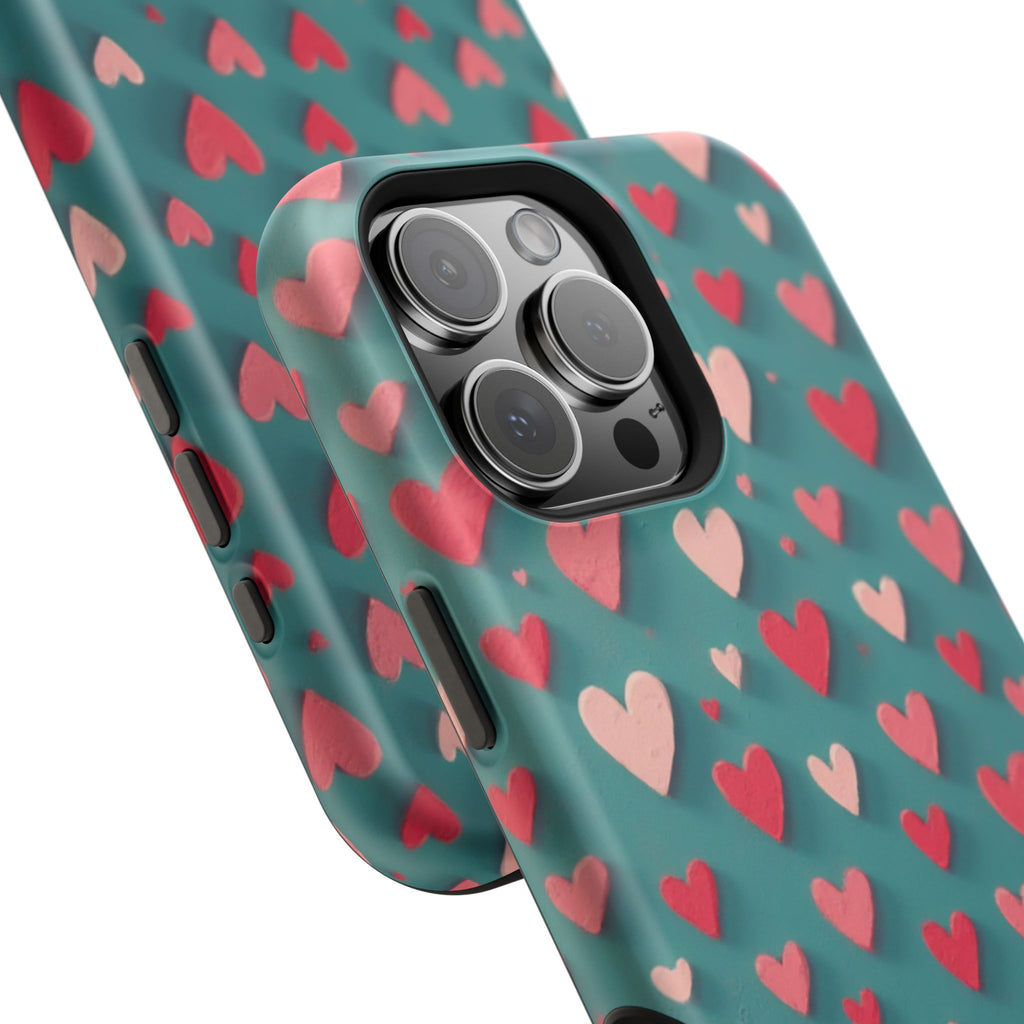 Magnetic Impact-Resistant Phone Case — Teal Love Hearts Pattern
