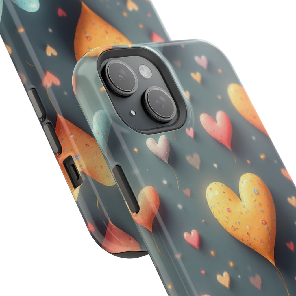 Magnetic Impact-Resistant Phone Case — Colorful Floating Heart Design