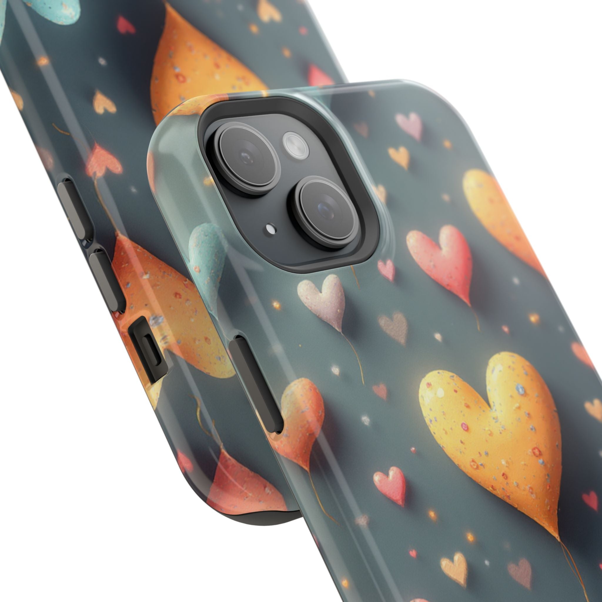 Magnetic Impact-Resistant Phone Case — Colorful Floating Heart Design