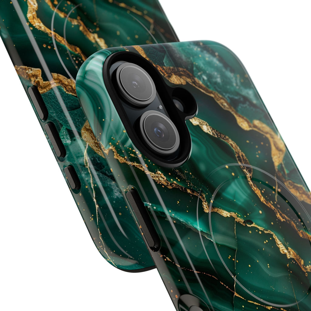 Green Marble Magnetic Phone Case — Emerald & Gold Abstract Tough Case