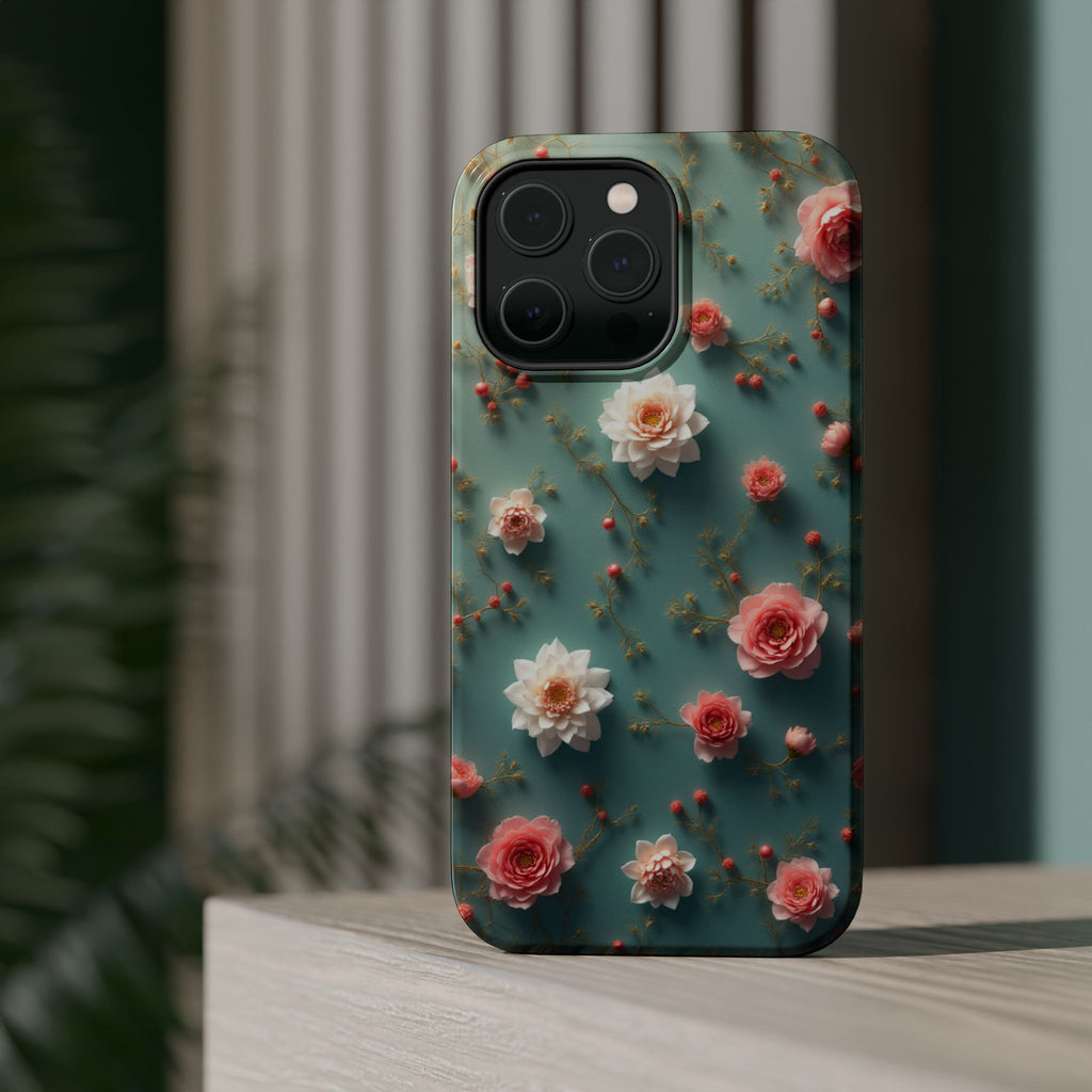 Floral Rose Pattern Magnetic Impact-Resistant Phone Case