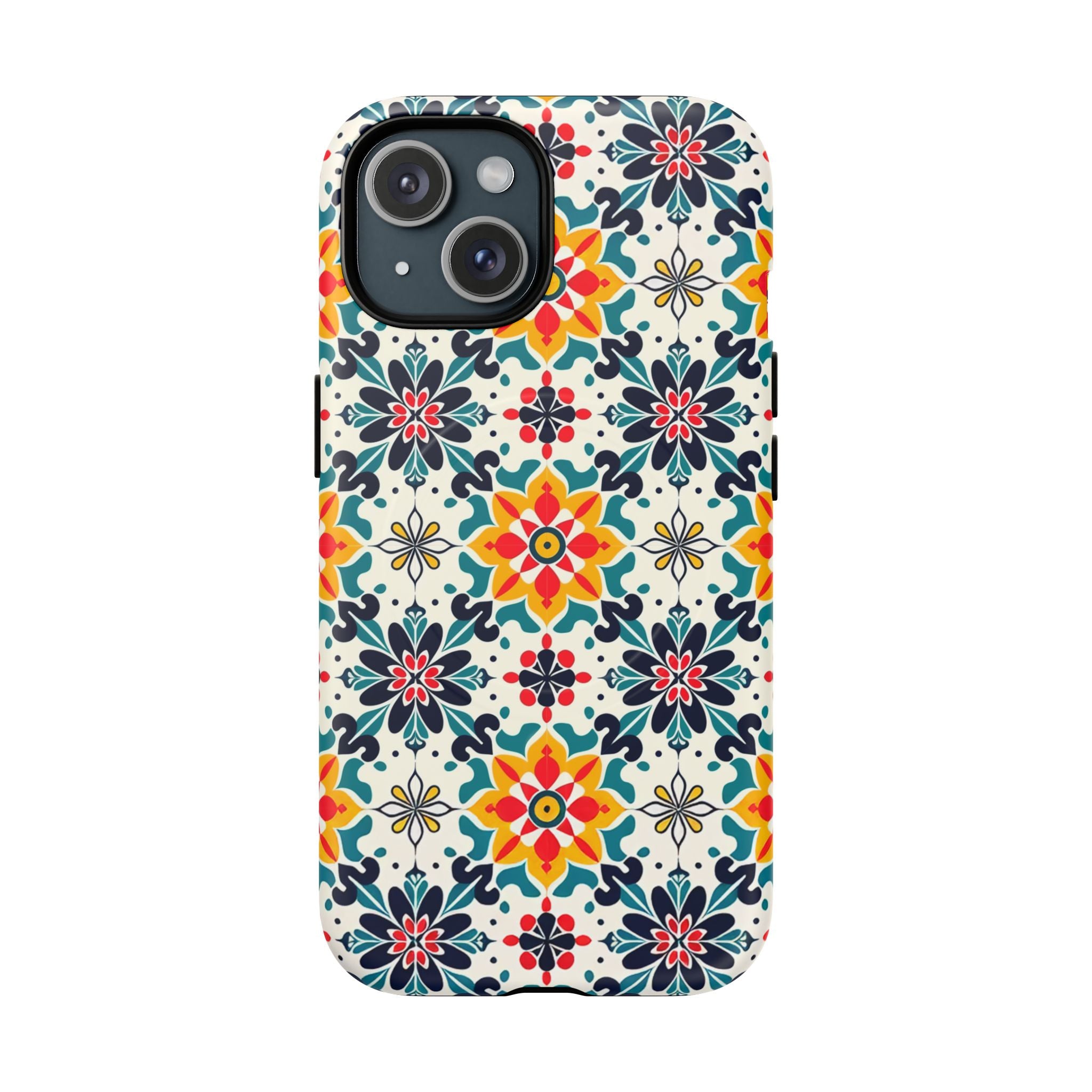 Floral Mosaic Tough Magnetic Phone Case — Colorful Boho Protective Cover