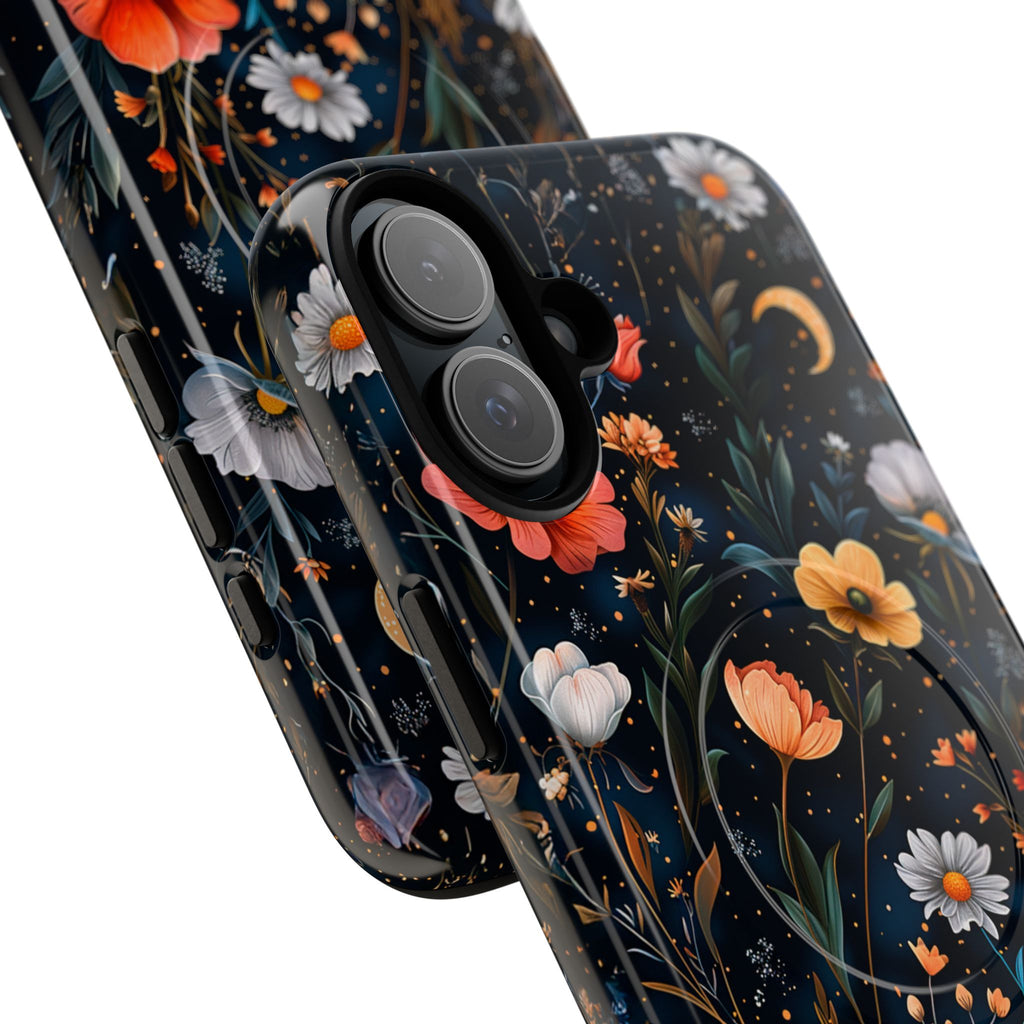 Magnetic Tough Case — Dark Floral Meadow with Moon & Daisies