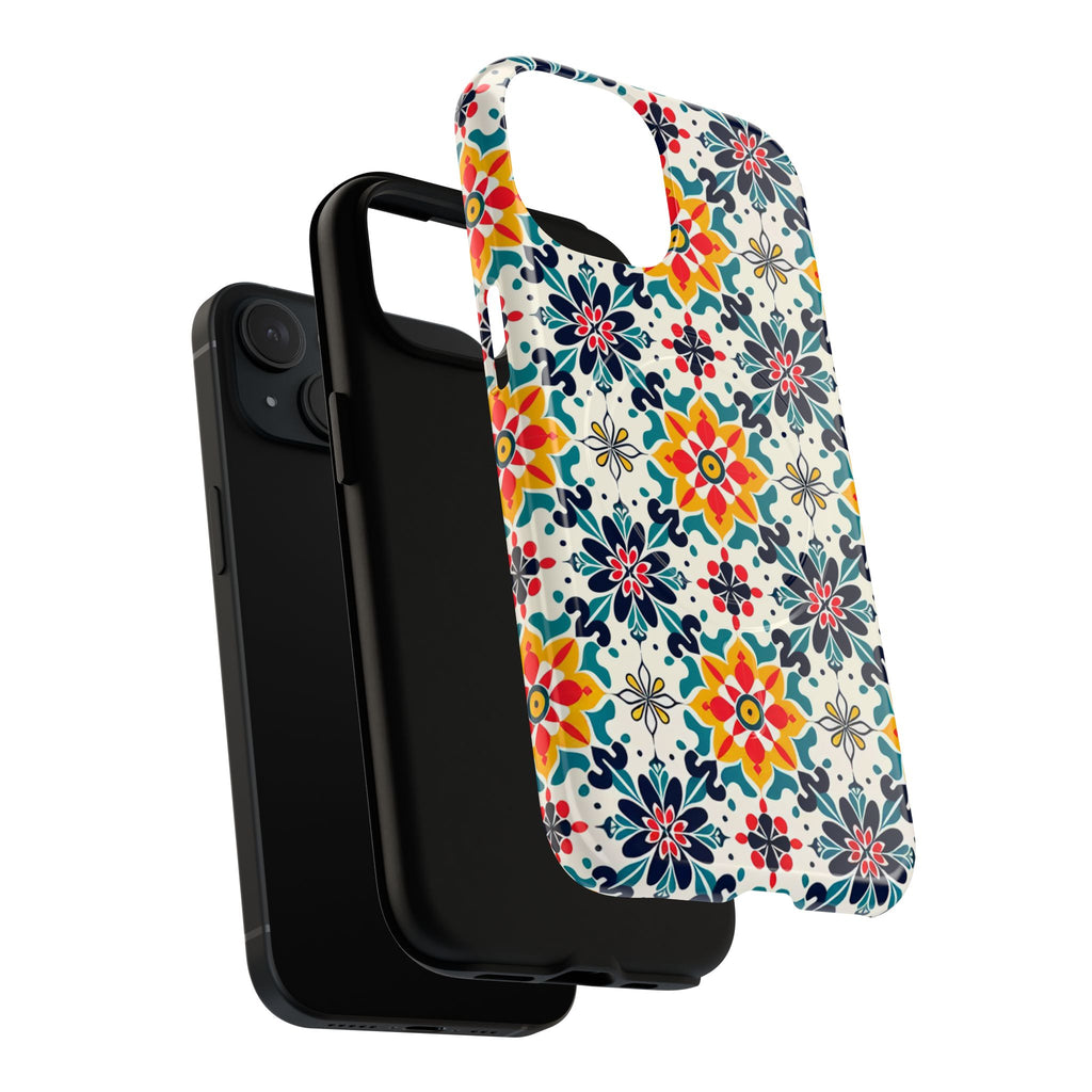 Floral Mosaic Tough Magnetic Phone Case — Colorful Boho Protective Cover