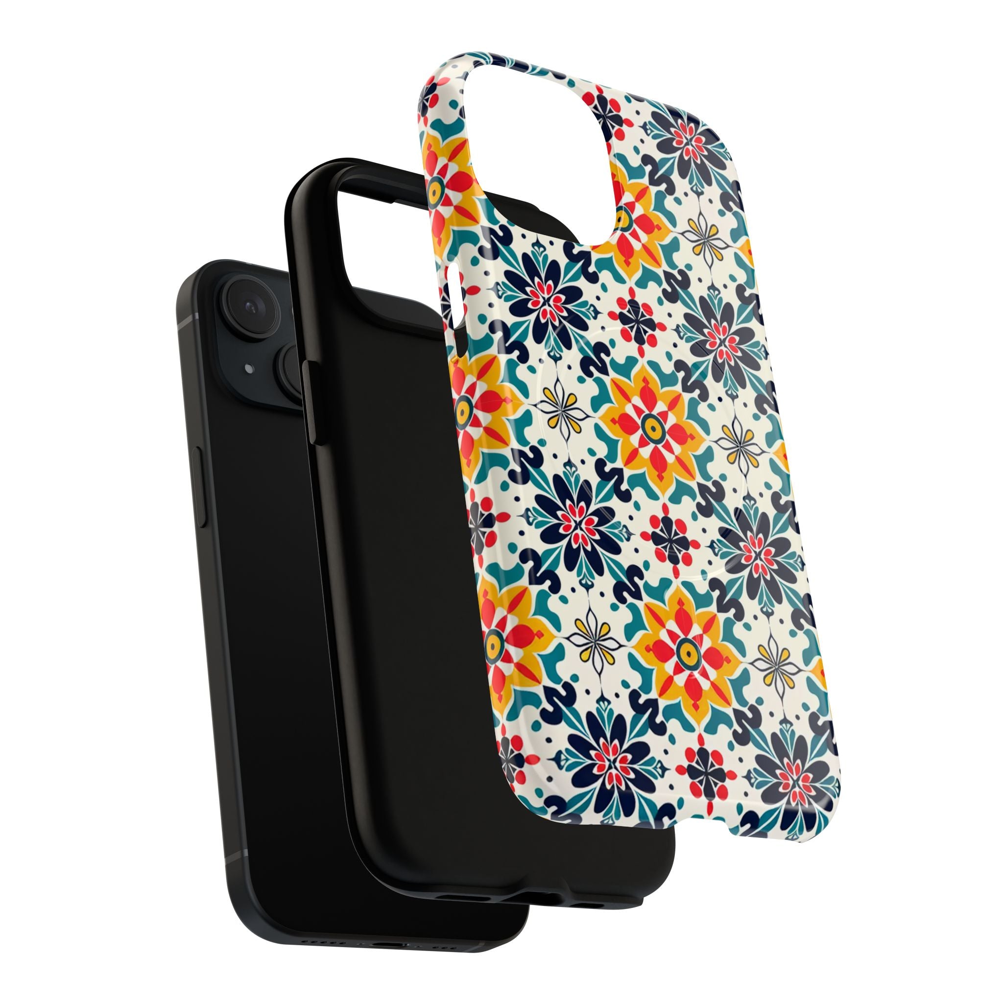 Floral Mosaic Tough Magnetic Phone Case — Colorful Boho Protective Cover