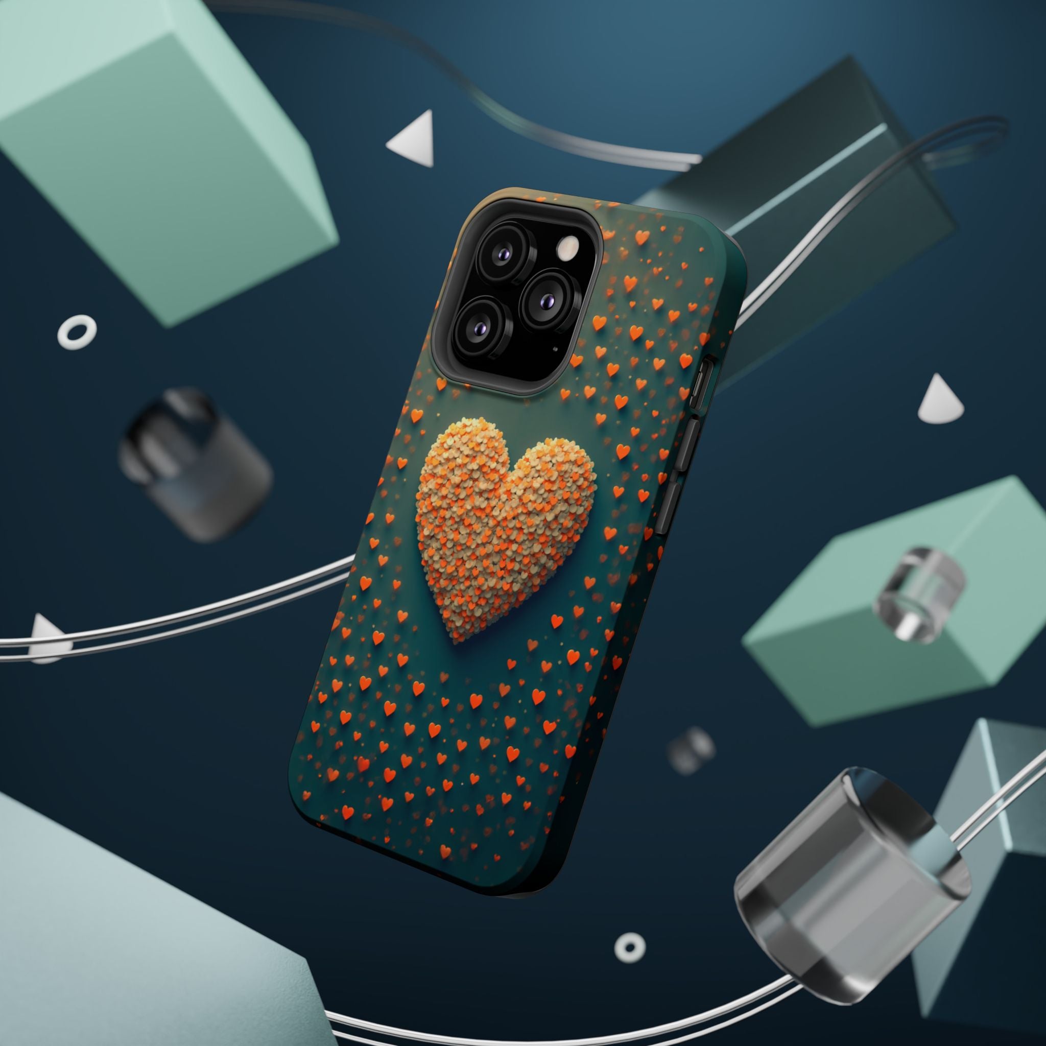 Magnetic Impact-Resistant Phone Case — Textured Heart Confetti Design