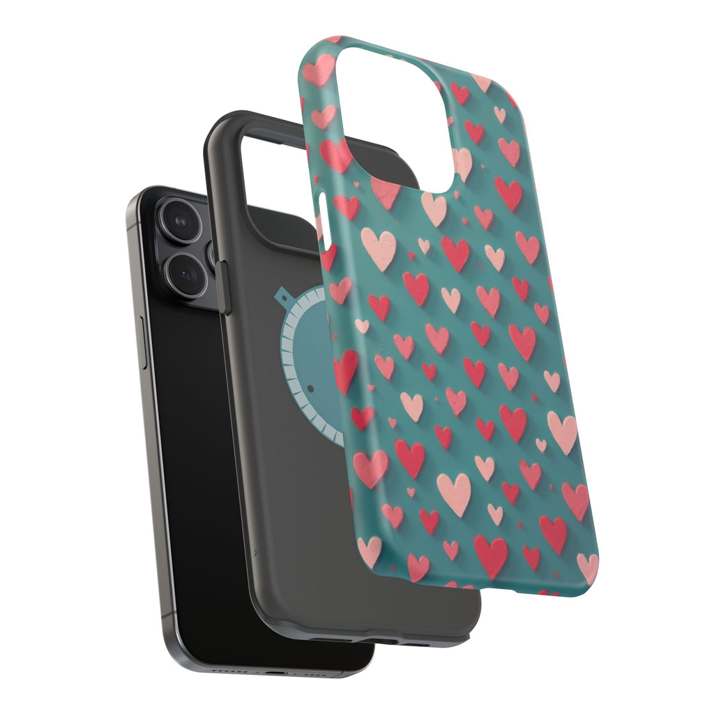 Magnetic Impact-Resistant Phone Case — Teal Love Hearts Pattern