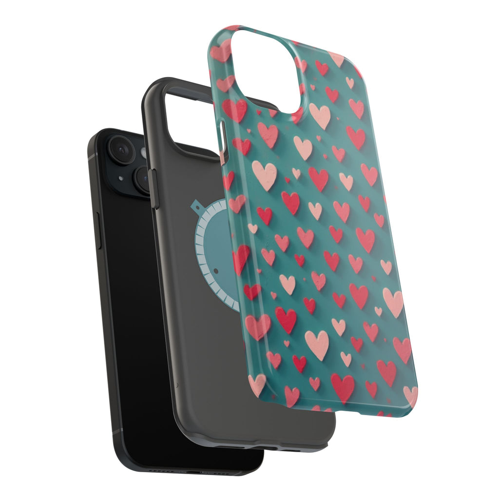 Magnetic Impact-Resistant Phone Case — Teal Love Hearts Pattern