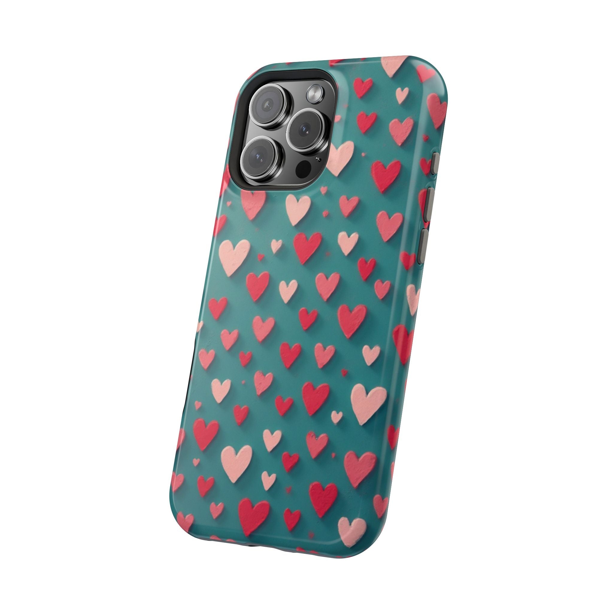 Magnetic Impact-Resistant Phone Case — Teal Love Hearts Pattern