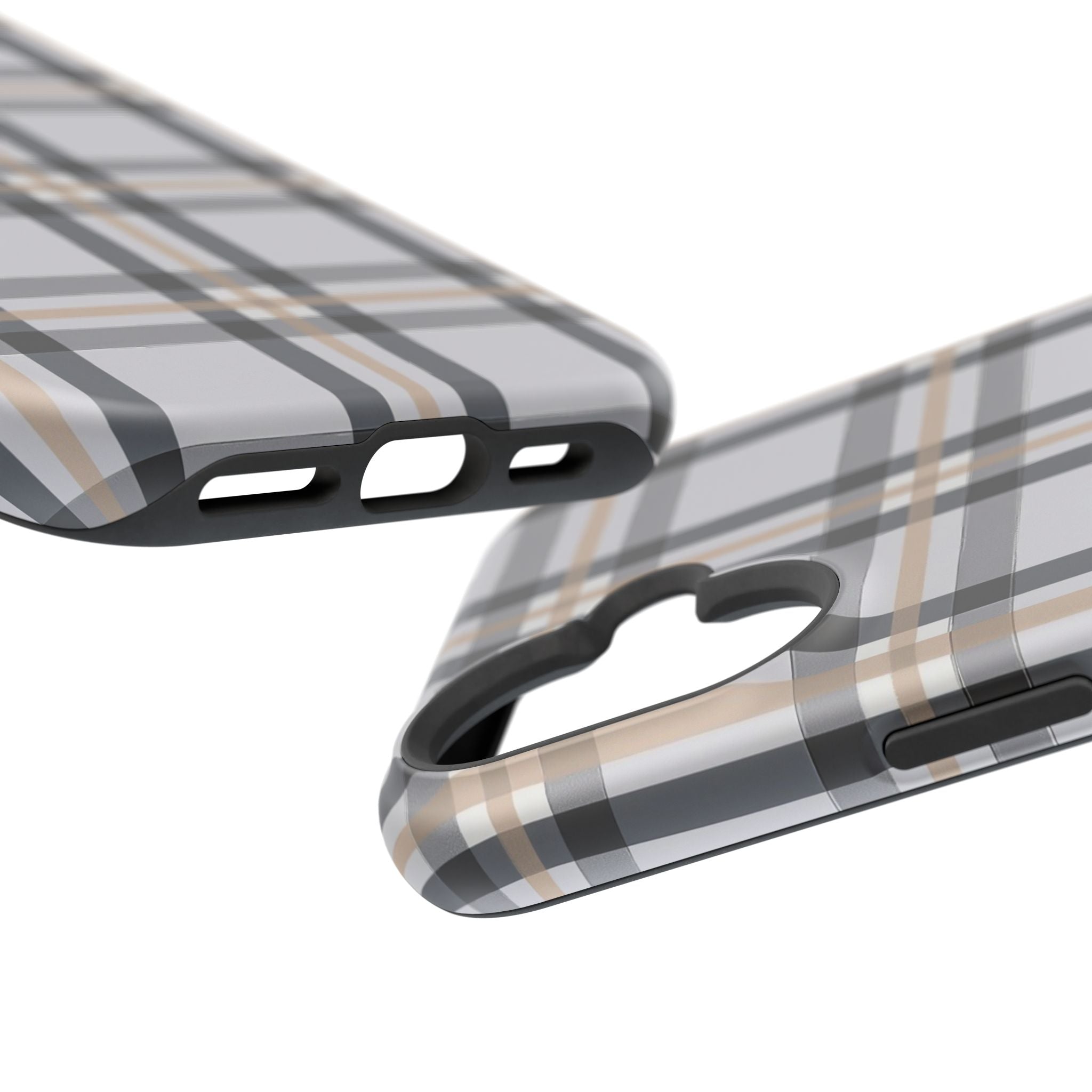 Plaid Magnetic Impact-Resistant Phone Case — Grey & Tan Classic Pattern