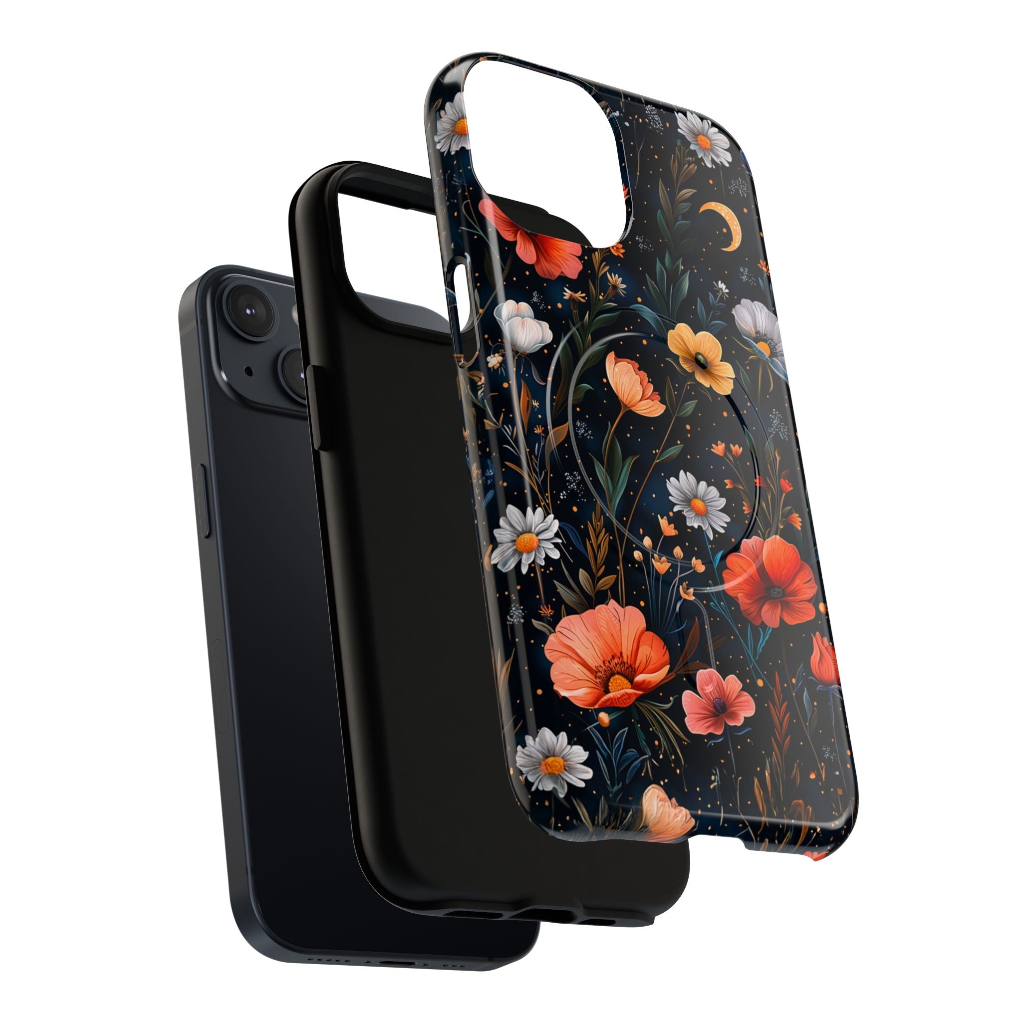 Magnetic Tough Case — Dark Floral Meadow with Moon & Daisies