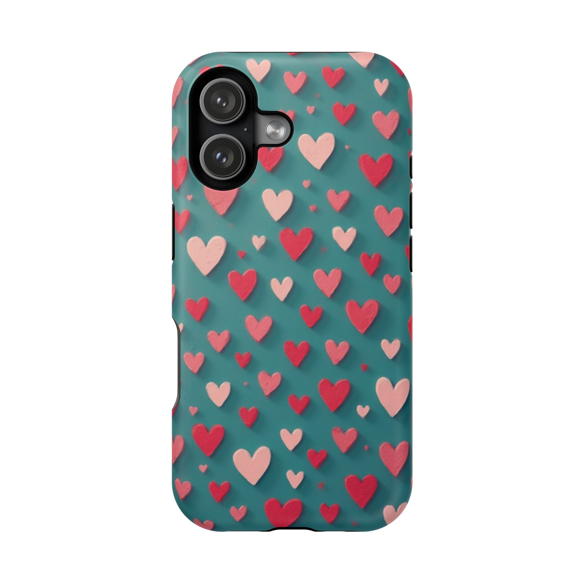 Magnetic Impact-Resistant Phone Case — Teal Love Hearts Pattern