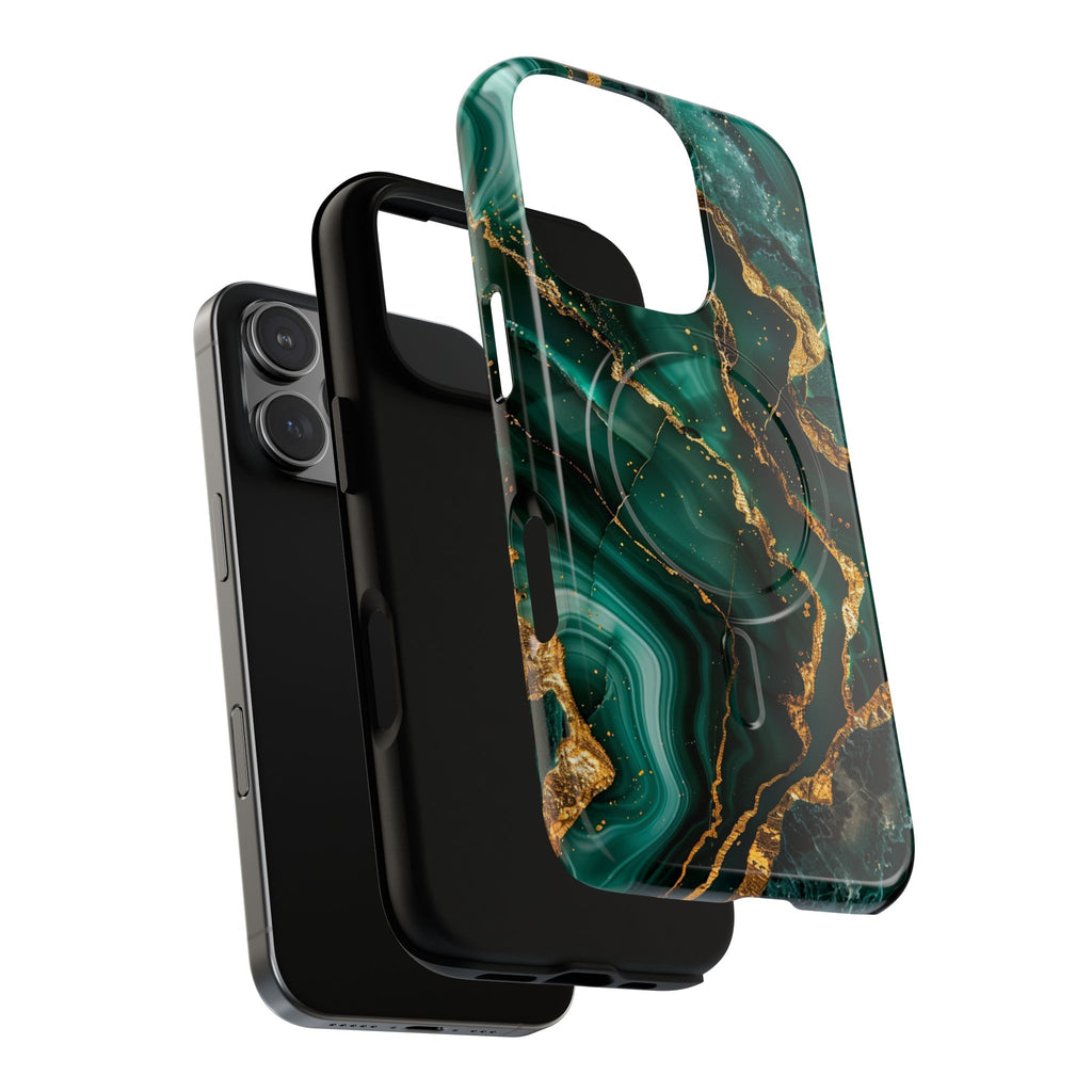 Green Marble Magnetic Phone Case — Emerald & Gold Abstract Tough Case