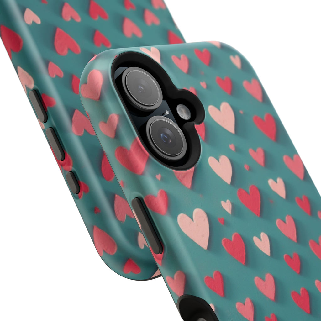 Magnetic Impact-Resistant Phone Case — Teal Love Hearts Pattern