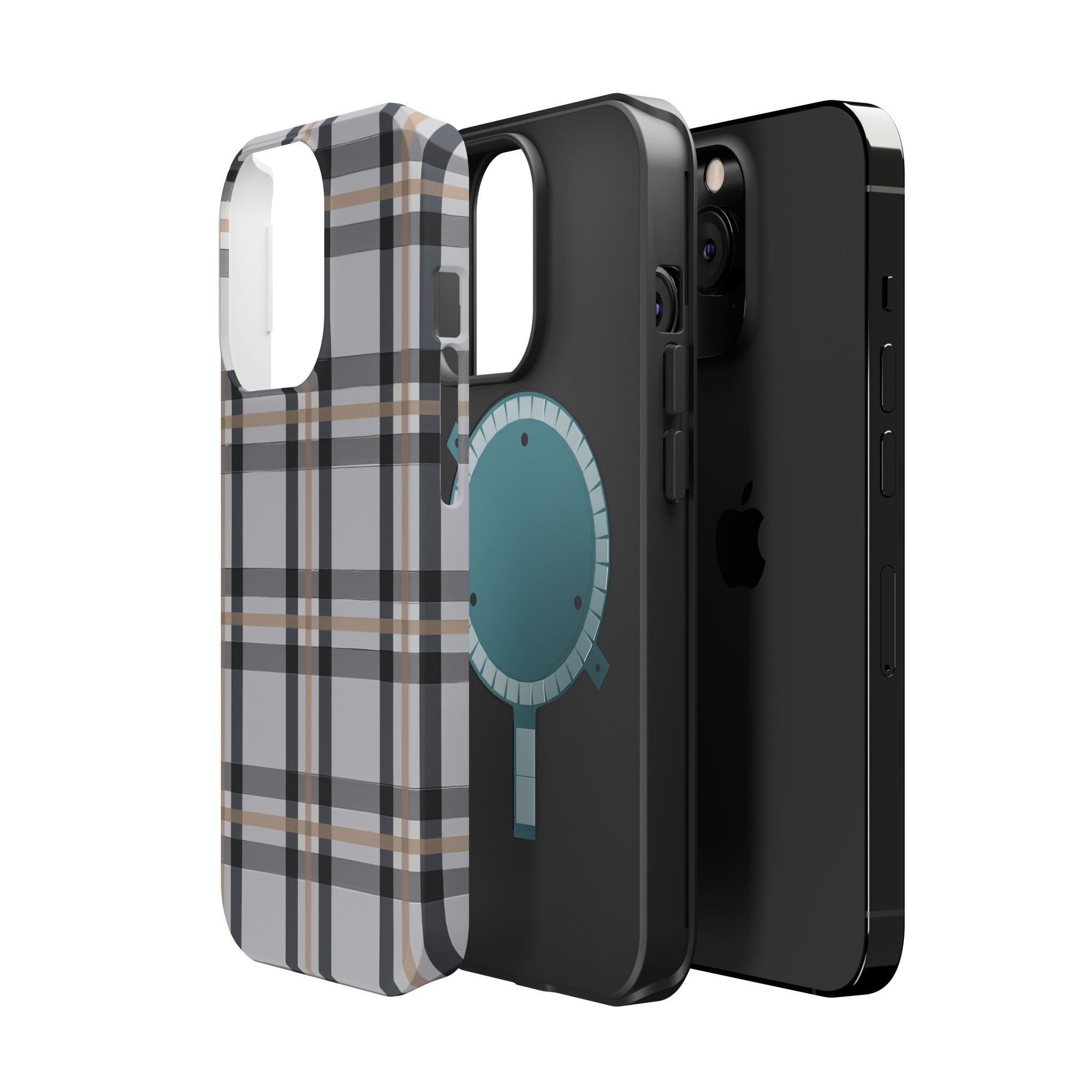 Plaid Magnetic Impact-Resistant Phone Case — Grey & Tan Classic Pattern