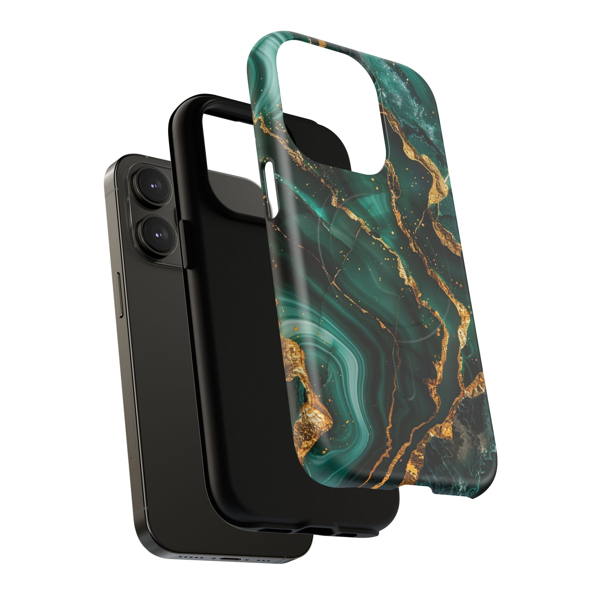 Green Marble Magnetic Phone Case — Emerald & Gold Abstract Tough Case
