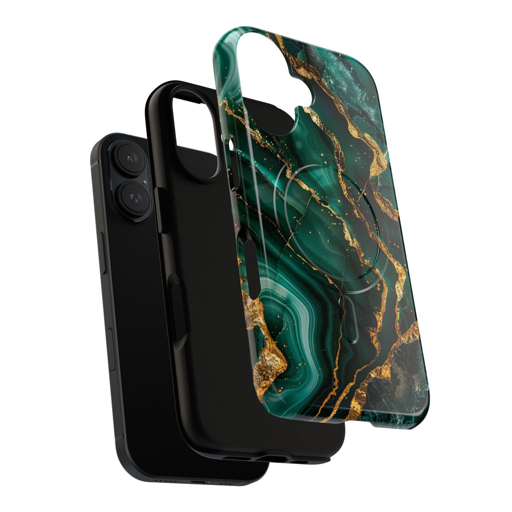 Green Marble Magnetic Phone Case — Emerald & Gold Abstract Tough Case