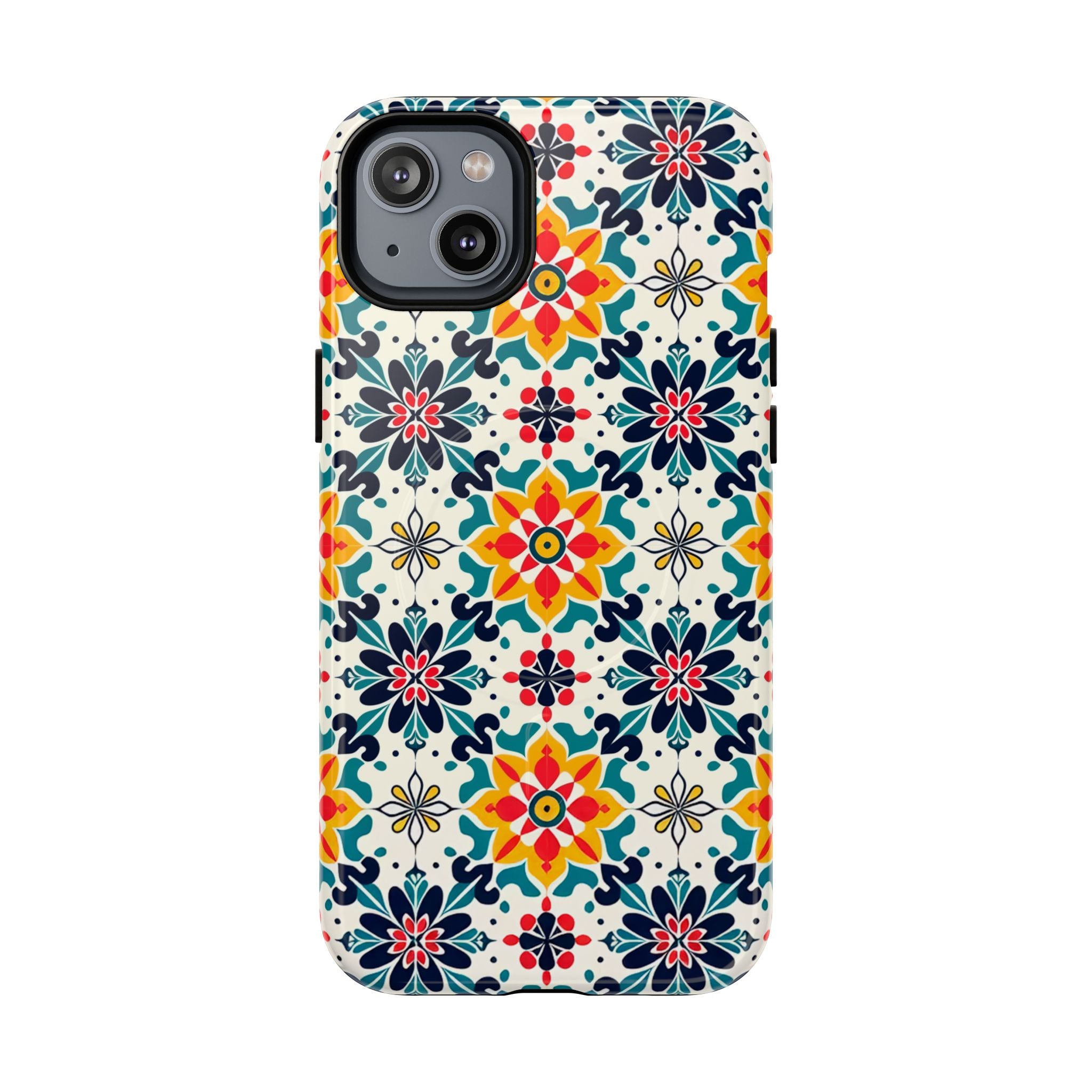 Floral Mosaic Tough Magnetic Phone Case — Colorful Boho Protective Cover
