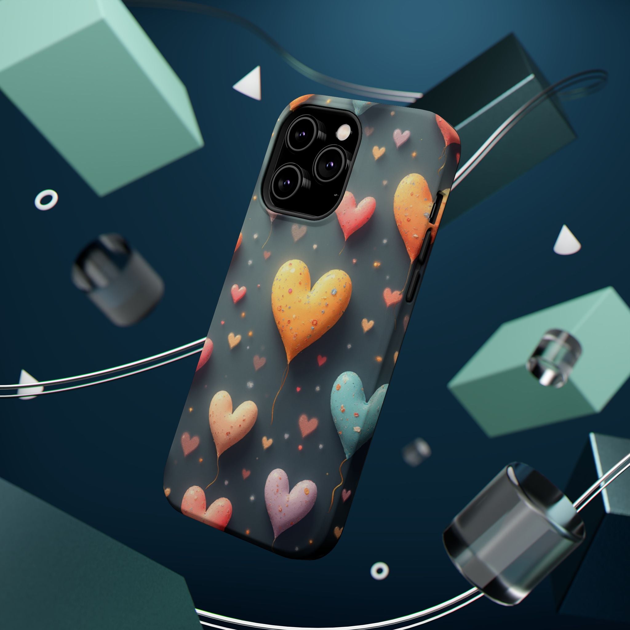 Magnetic Impact-Resistant Phone Case — Colorful Floating Heart Design